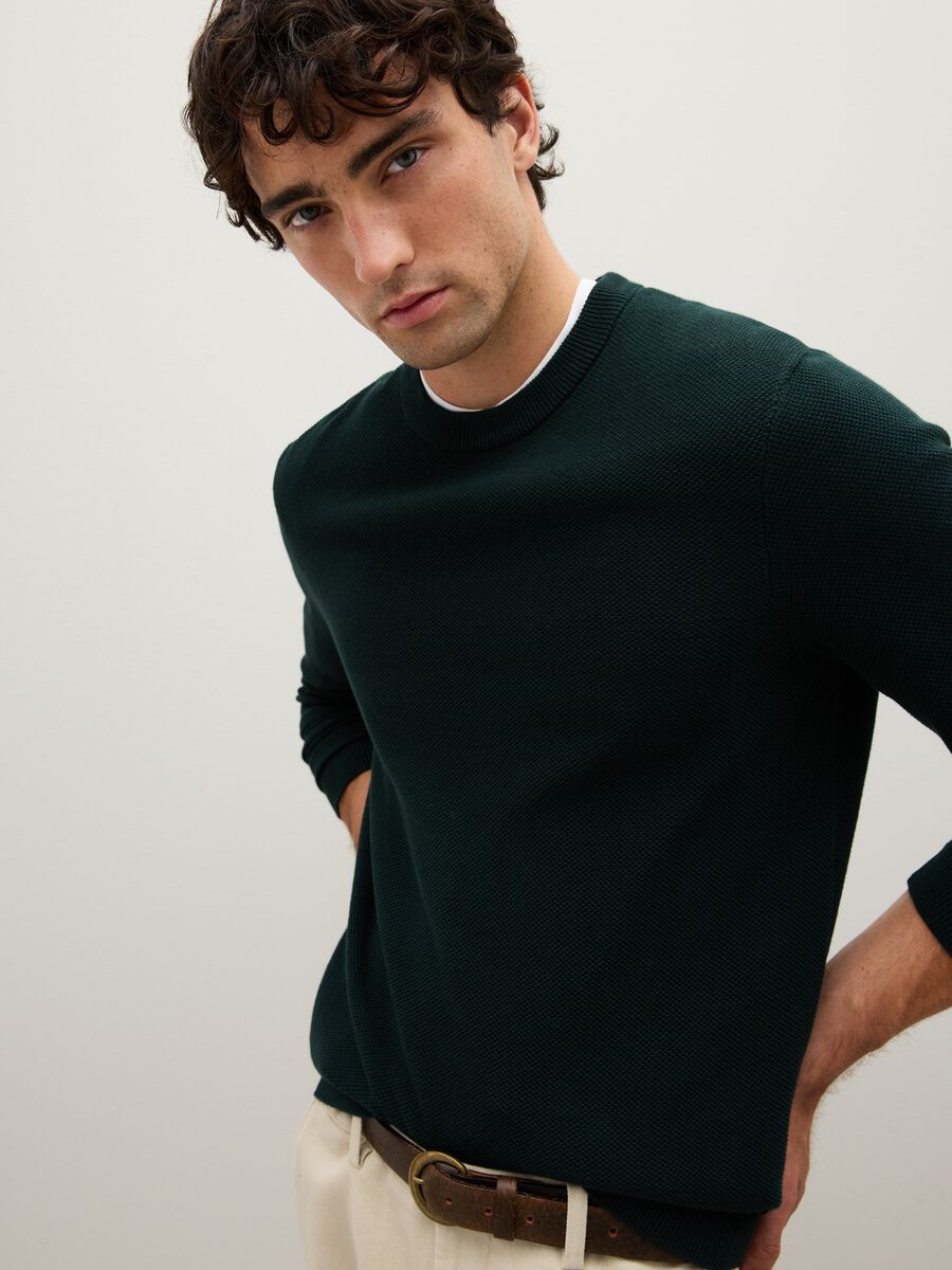 Blue Cotton Sweater with Round Neck_2