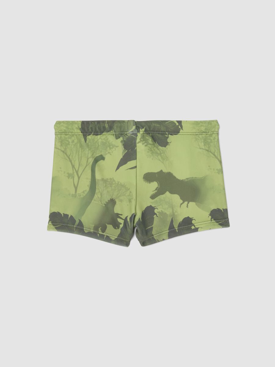 Green dinosaur-print stretch swim trunks_1