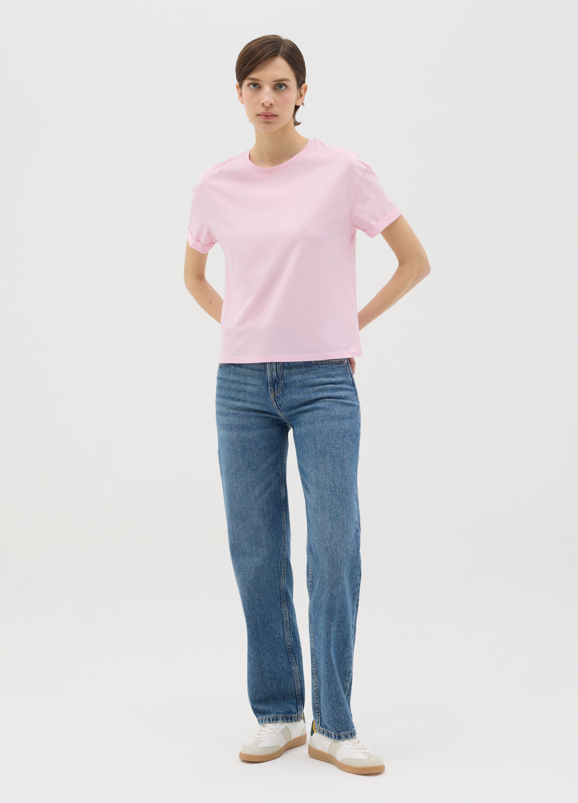 Pink boxy-fit T-shirt in cotton