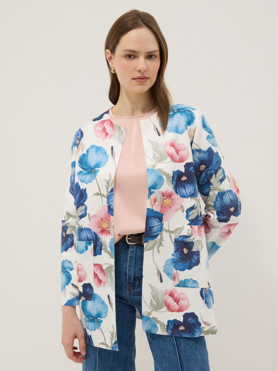 Multicolour collarless floral blazer, regular fit_1