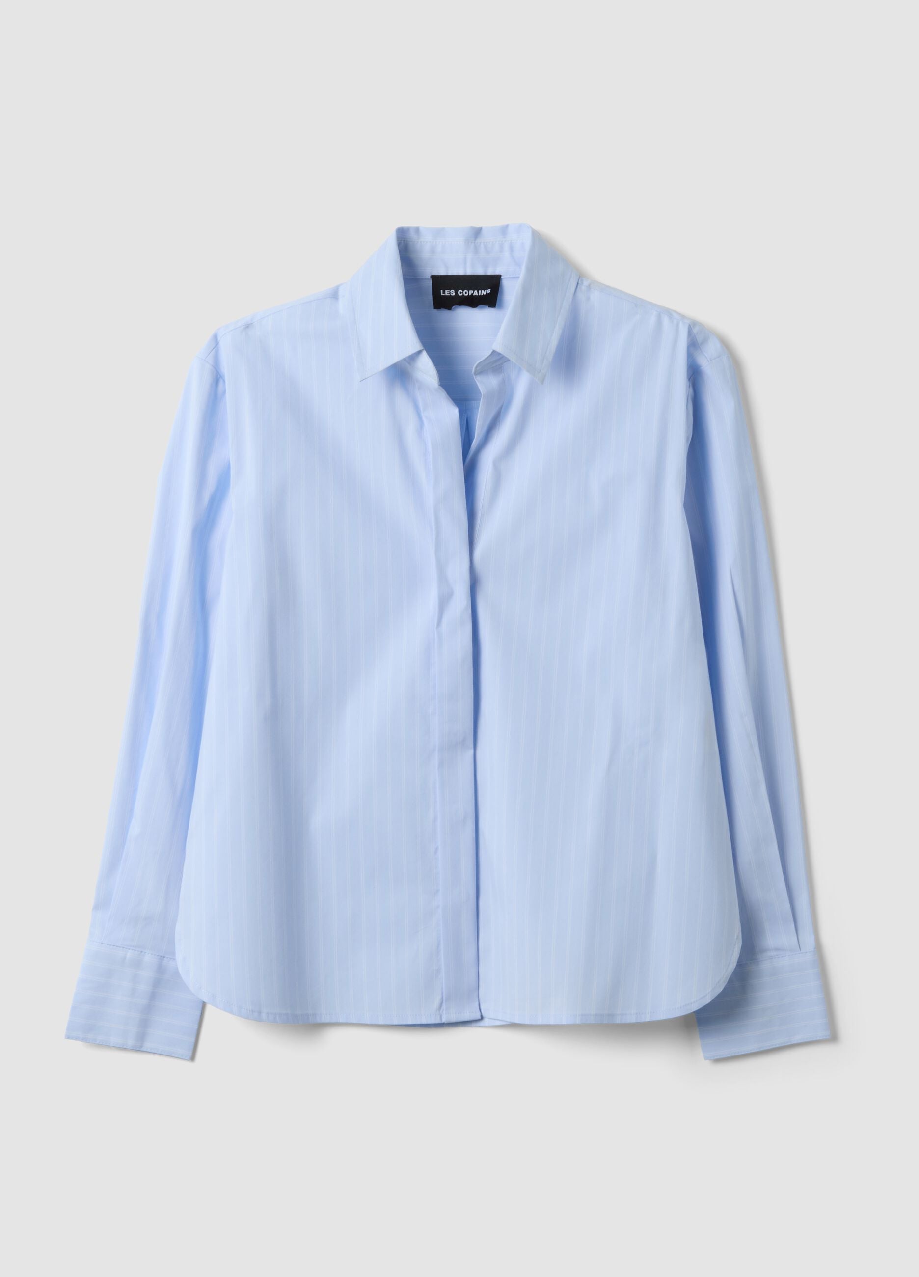 Light blue striped stretch cotton shirt, regular fit