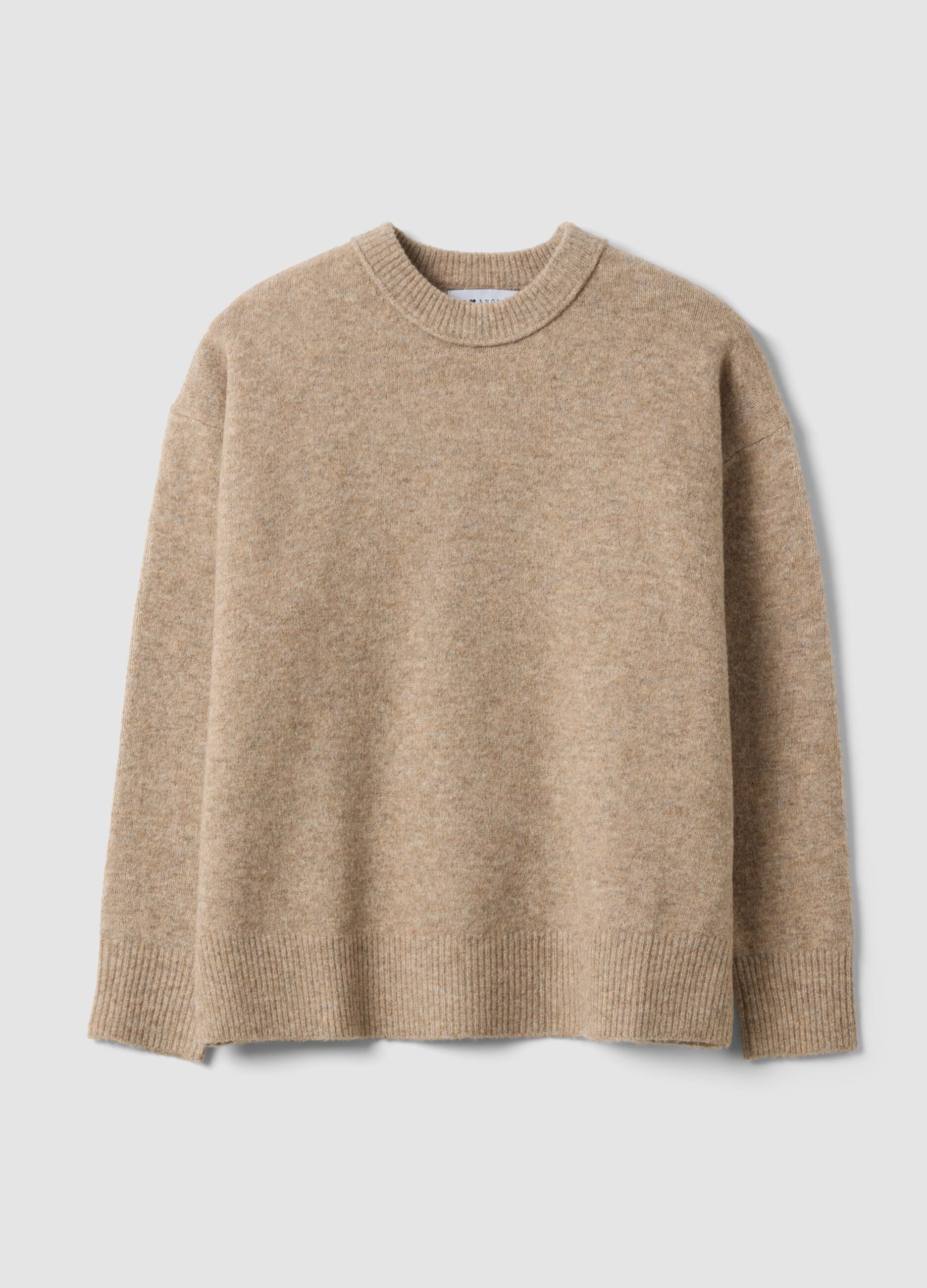 Maglione beige in lana elasticizzata girocollo over fit