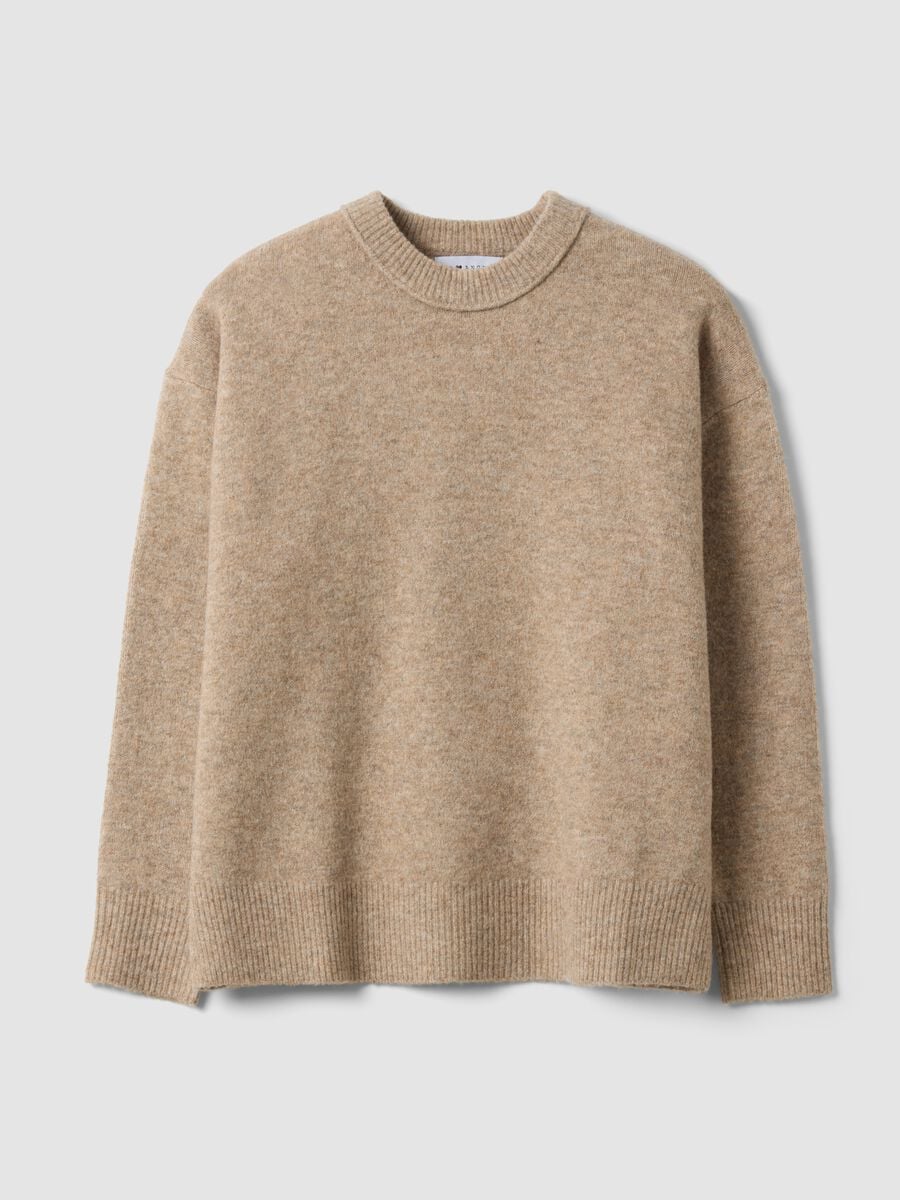 Beige stretch wool oversized crew-neck jumper_0