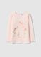 T-shirt a maniche lunghe in puro cotone rosa da bimba con stampe_0