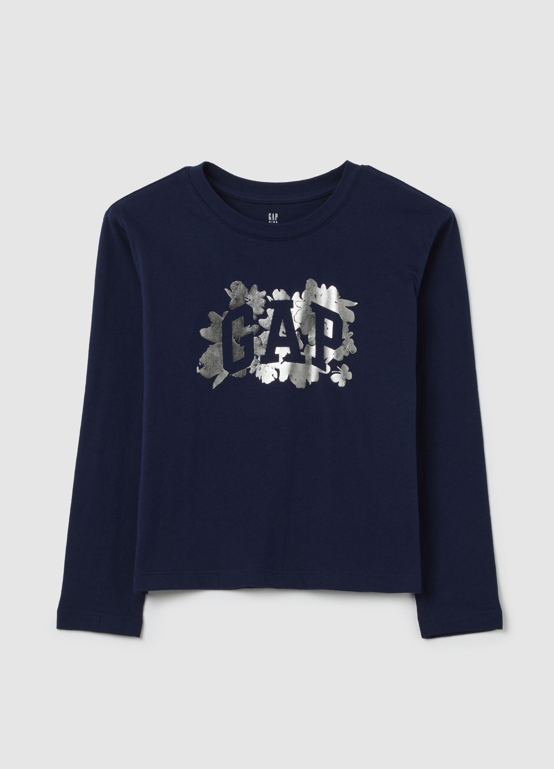 Blue T-shirt with long sleeves and logo