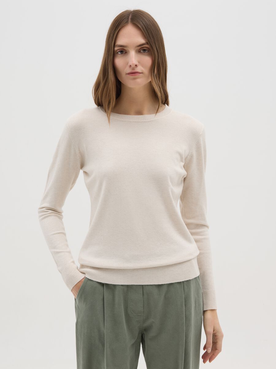 Golf beige con scollo rotondo_0