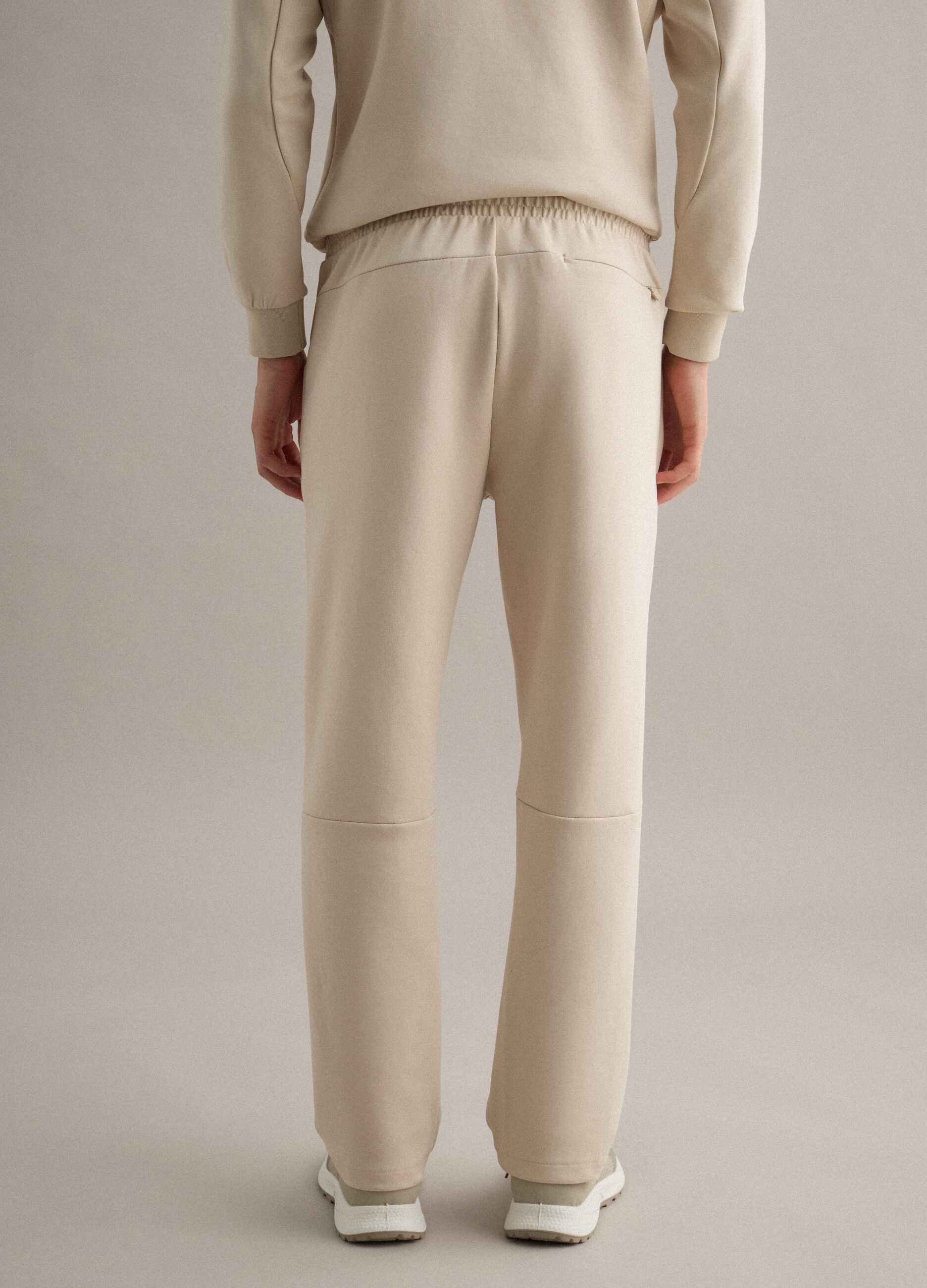 Beige Stretch Cotton Blend Joggers, Regular Fit