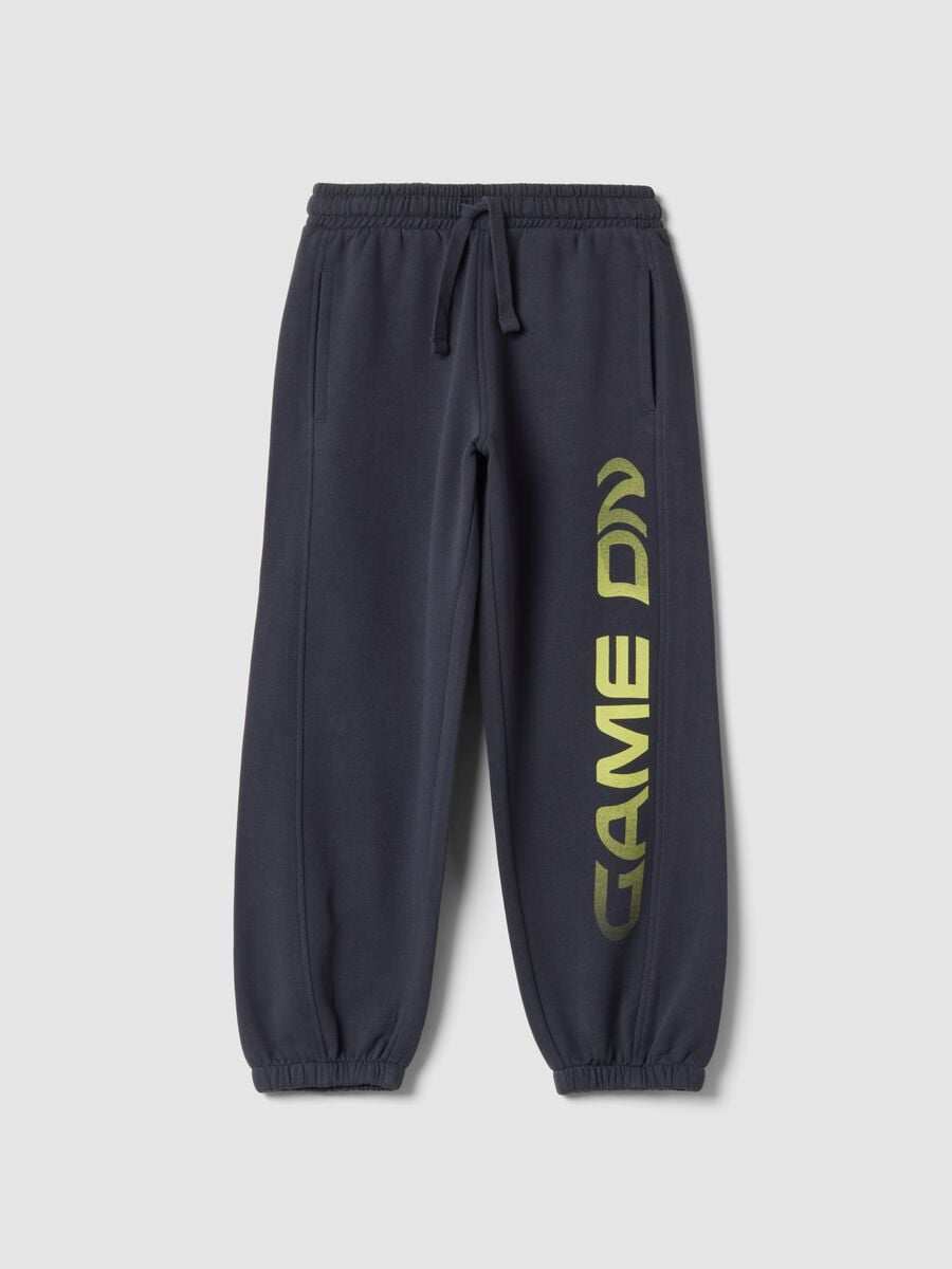 Pantaloni jogger grigi in puro cotone organico con stampa_0