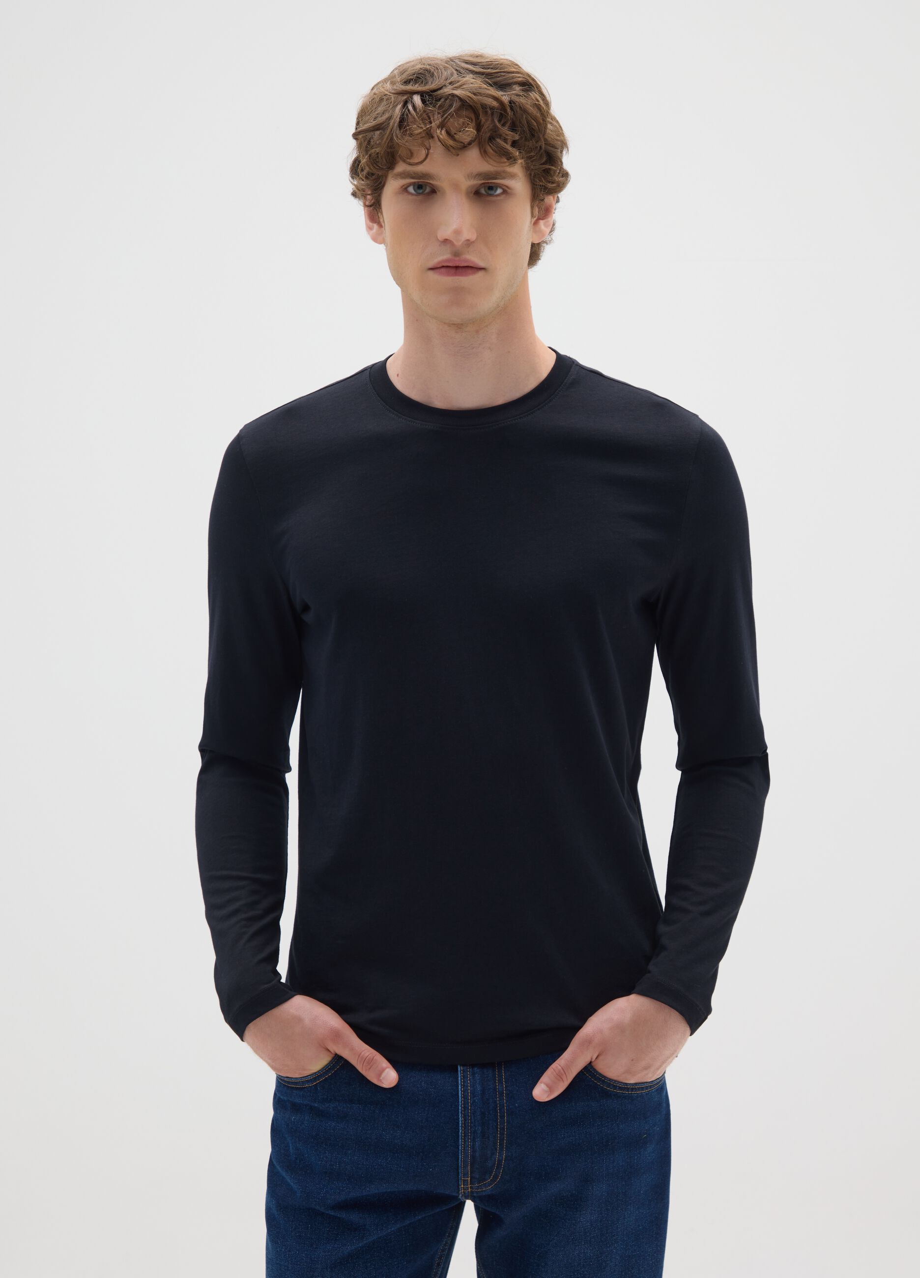 Black long sleeve pure cotton T-shirt