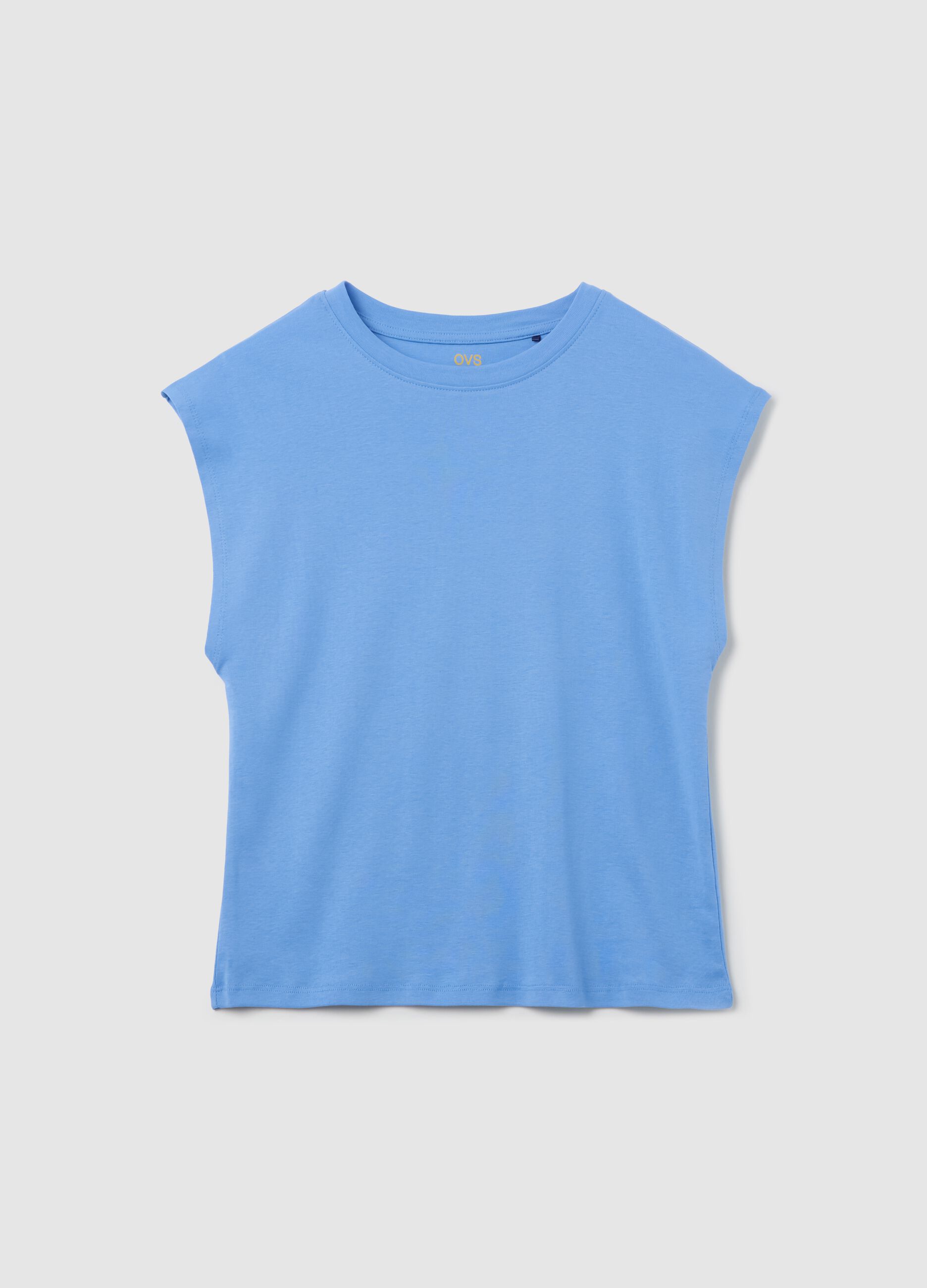 Light blue sleeveless T-shirt in cotton