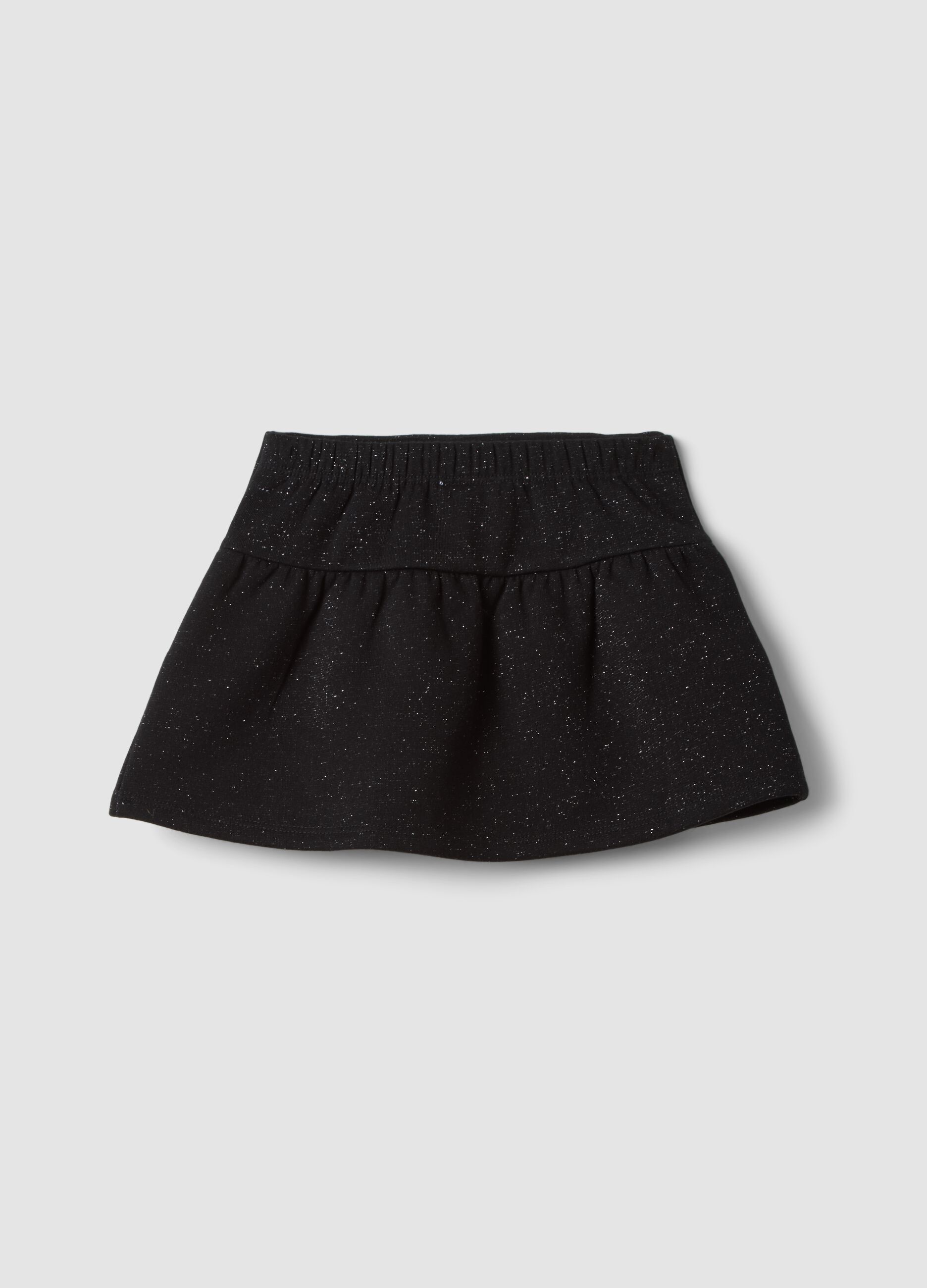 Black cotton-blend skirt with glitter and bow for baby girl