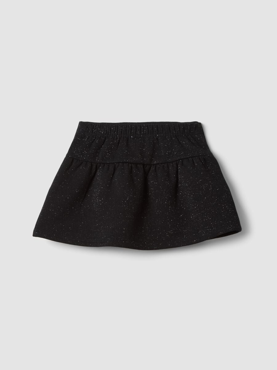 Black cotton-blend skirt with glitter and bow for baby girl_1