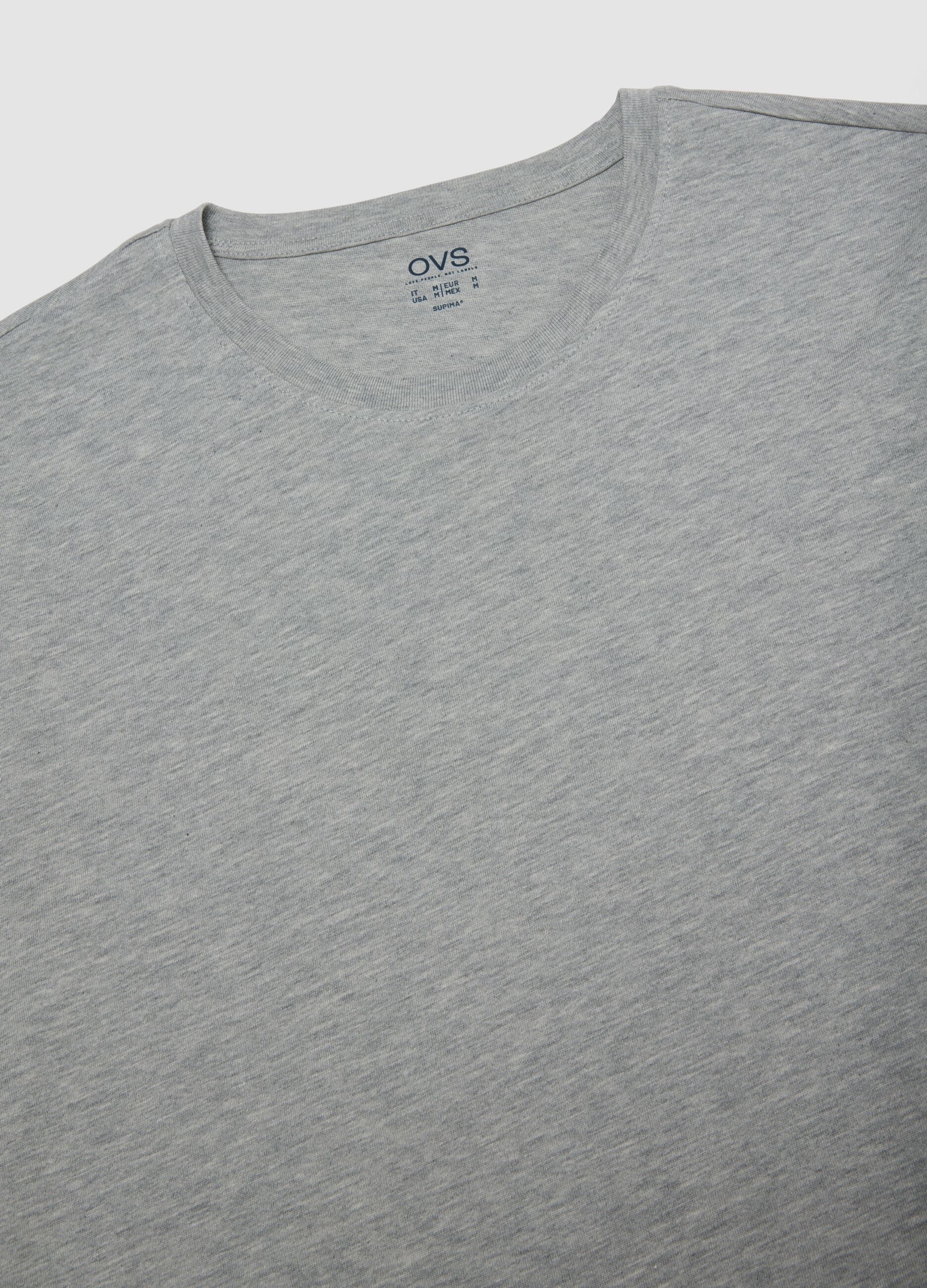 Grey crew-neck T-shirt in pure Supima cotton, regular fit