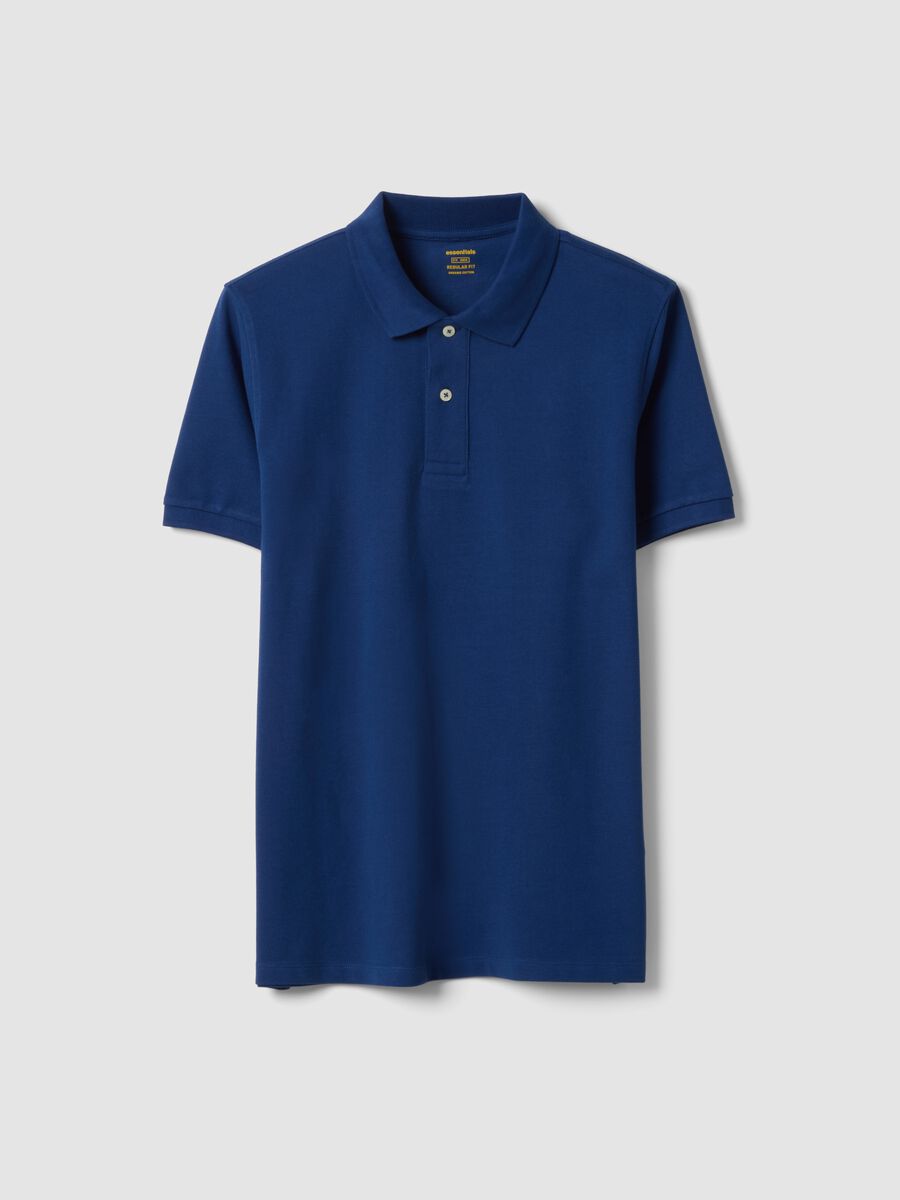 Regular fit short sleeve polo shirt in pure blue cotton_0