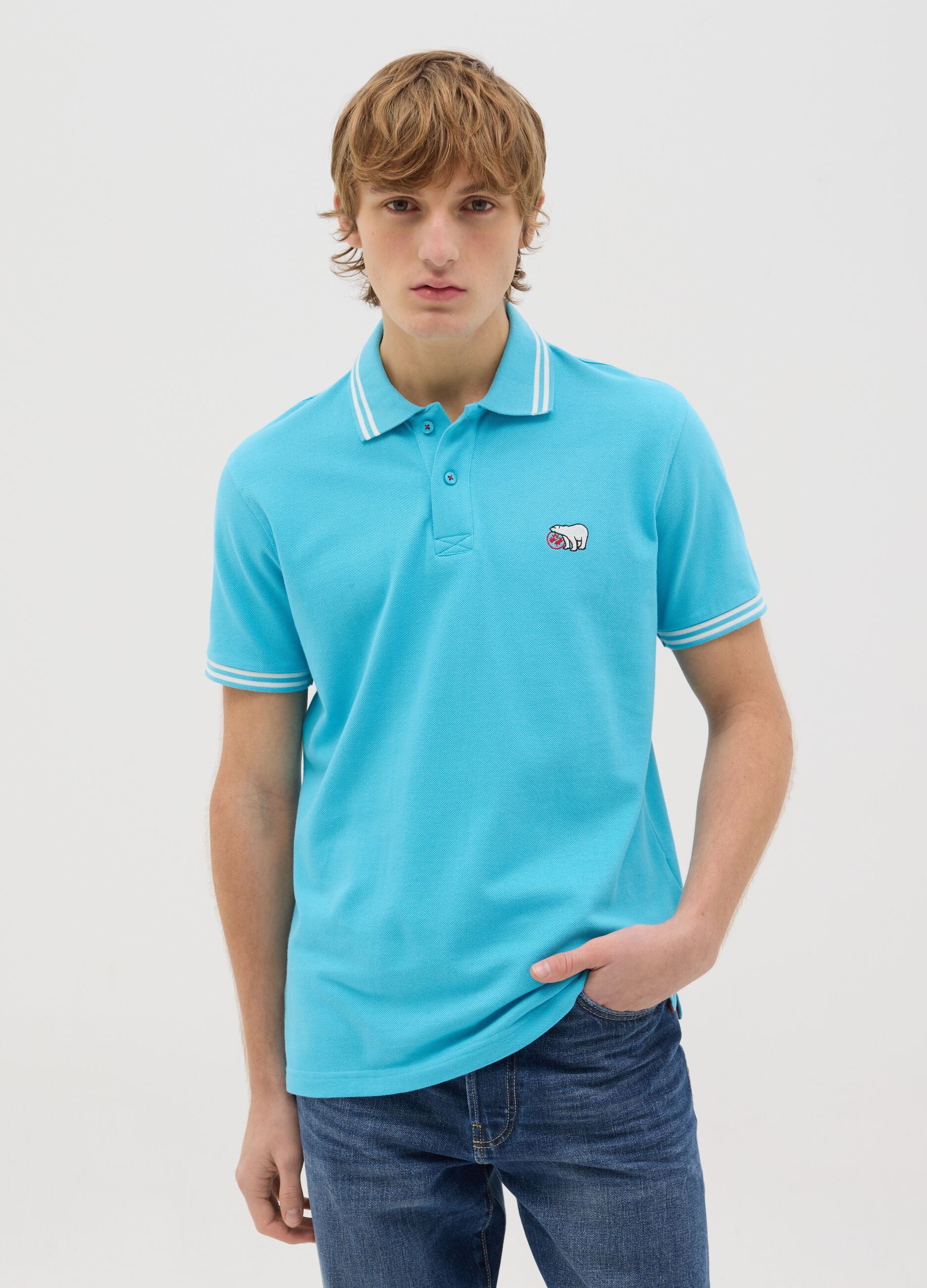 Light blue polo shirt in cotton