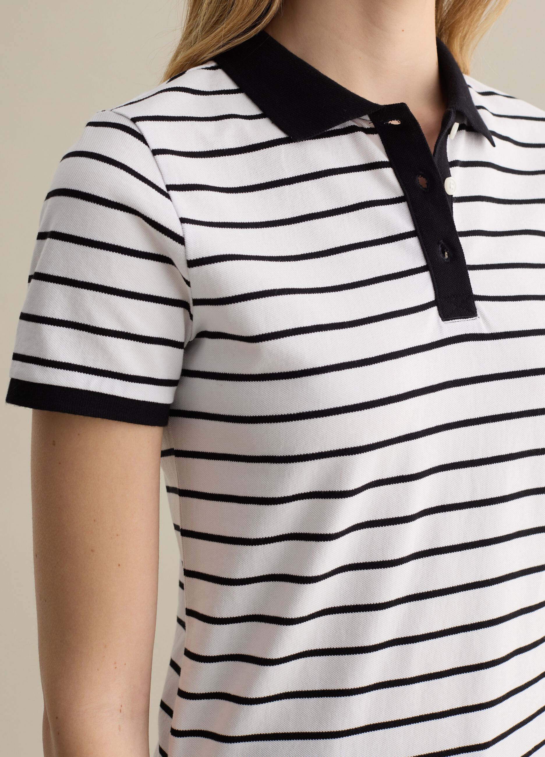 Black and white striped polo shirt in piquet