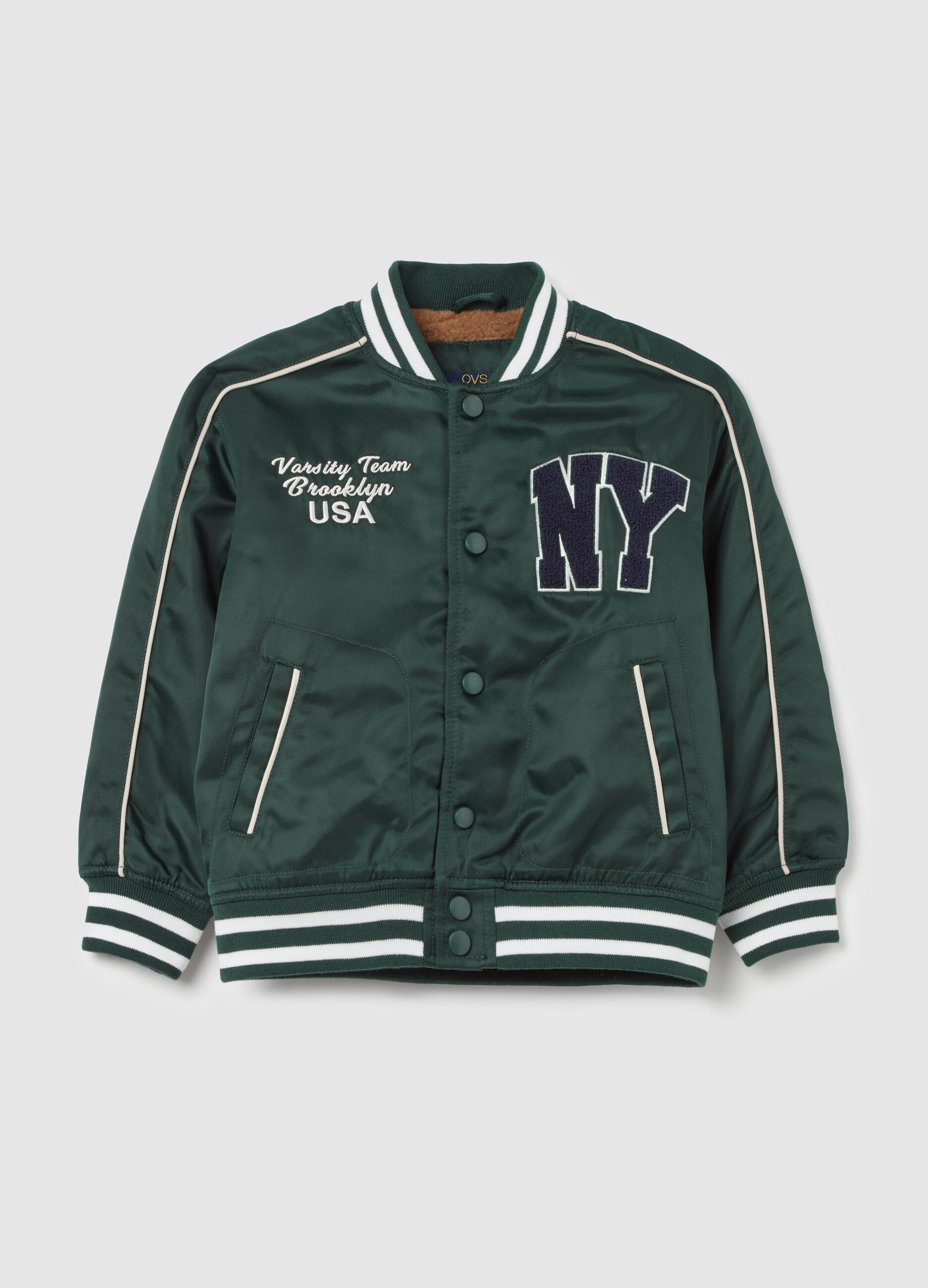 Varsity bomber jacket with sherpa lining