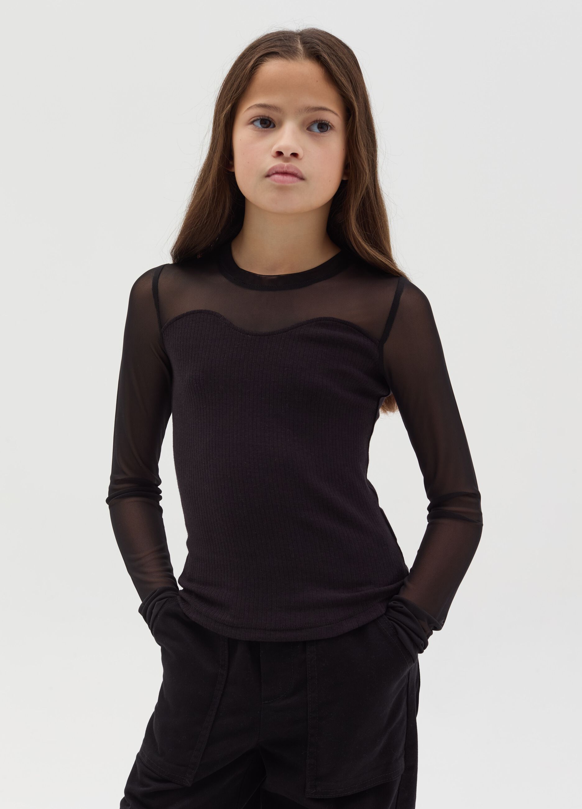 Ribbed T-shirt in mesh