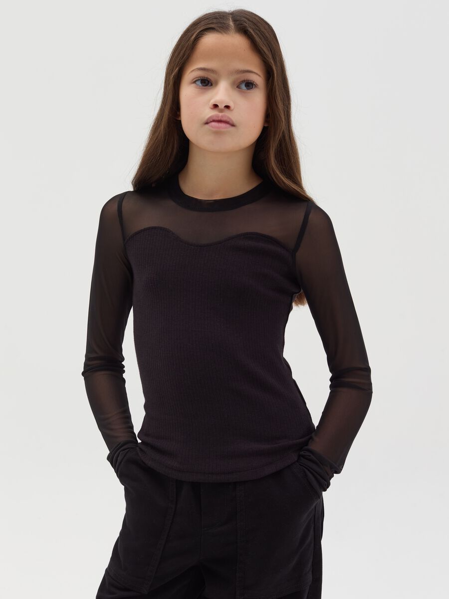 T-shirt a costine in mesh_0
