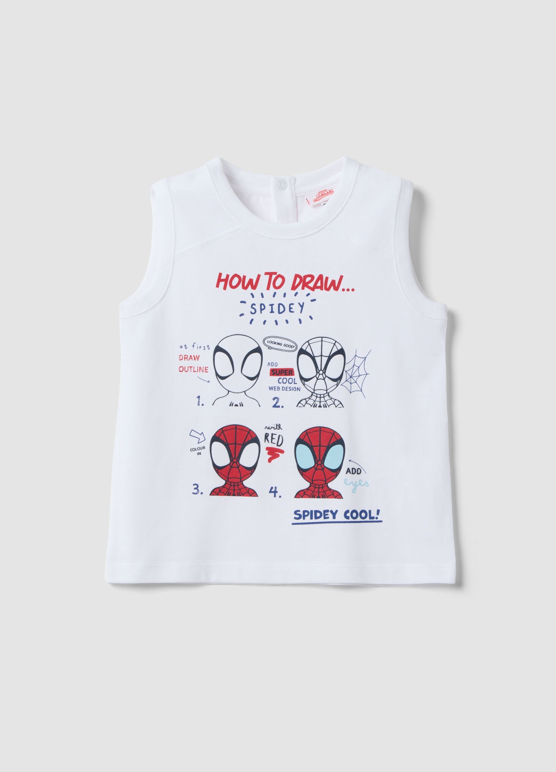 White pure cotton boys&rsquo; vest with Spider-Man prints