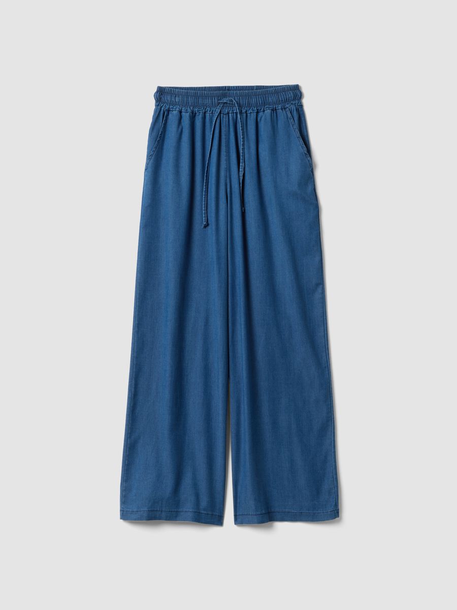 Pantaloni blu in puro lyocell a gamba ampia regular fit_4