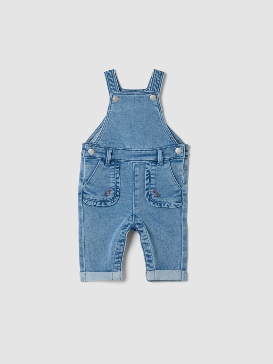 Salopette denim in cotone elasticizzato con tasche_0