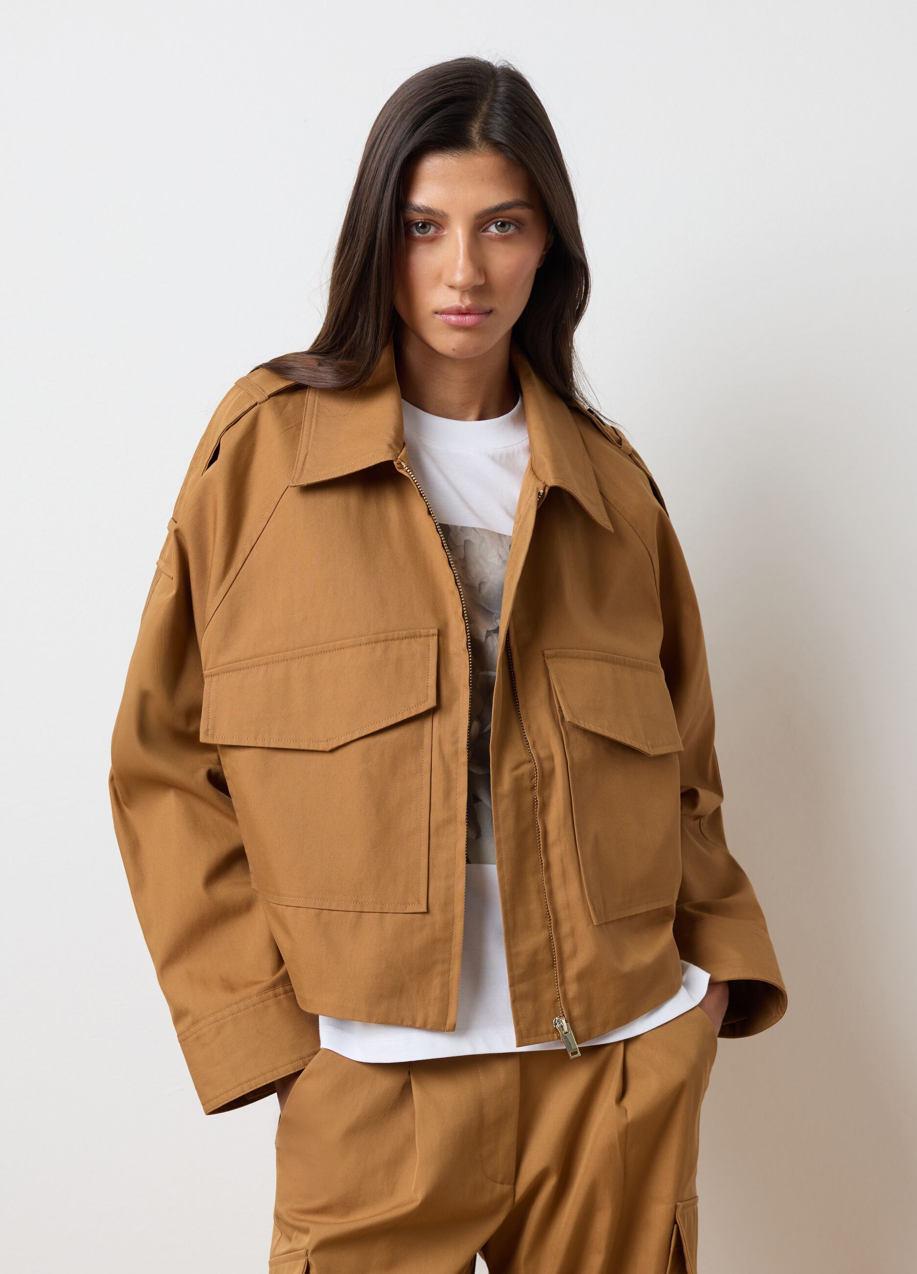 Brown regular fit cotton blend jacket