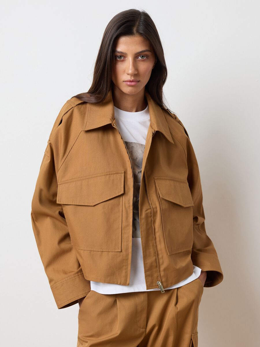 Giacca in misto cotone marrone regular fit_0
