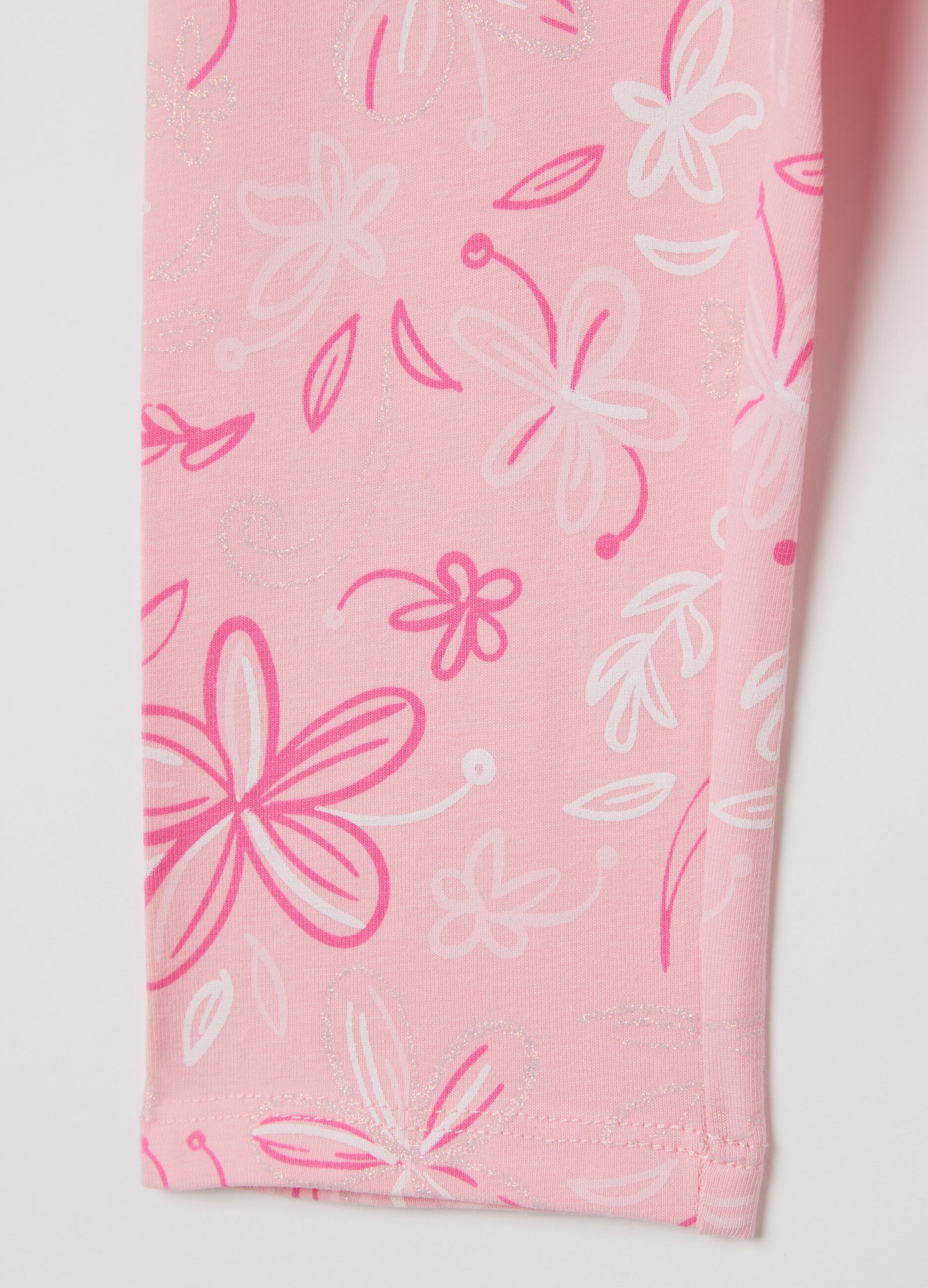 Leggings rosa a tre quarti in cotone stretch con stampa