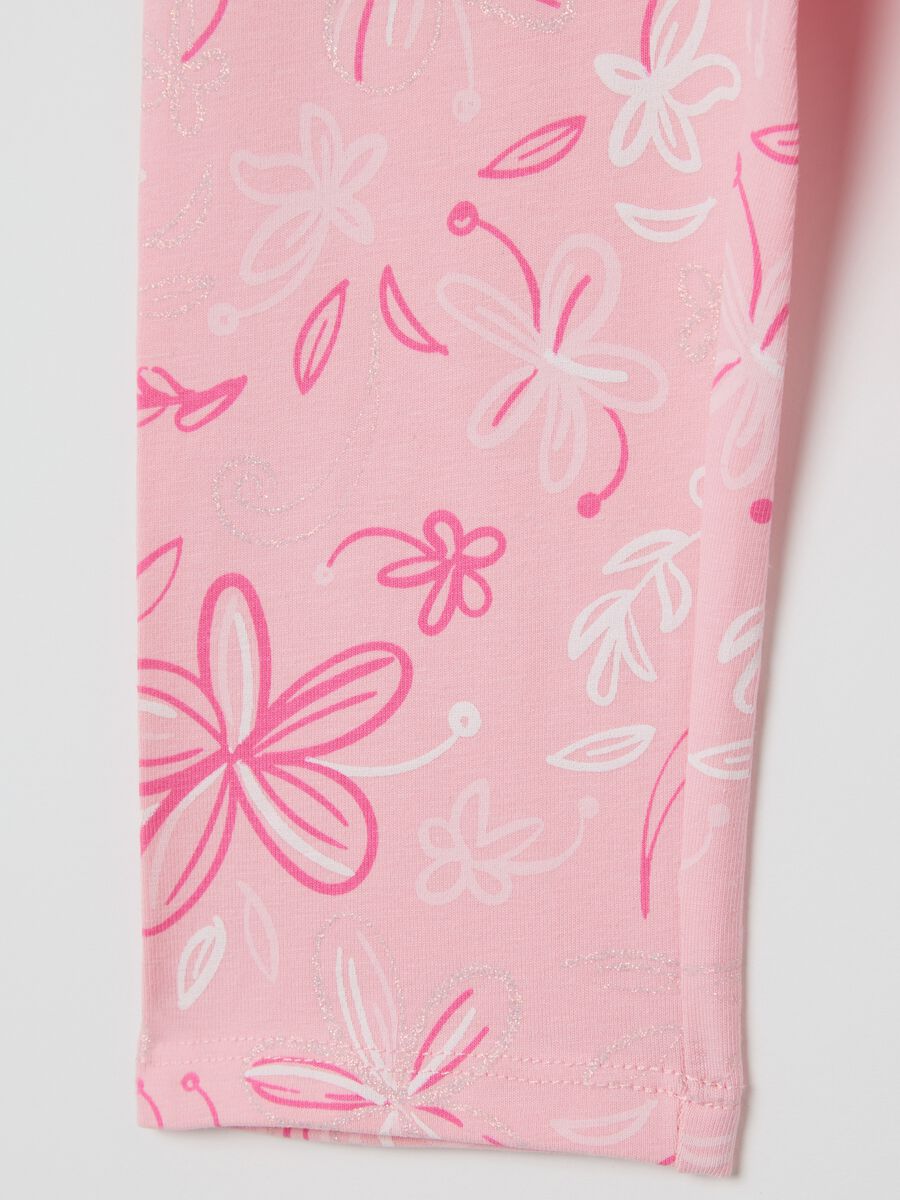 Pink three-quarter leggings in stretch cotton with print_3