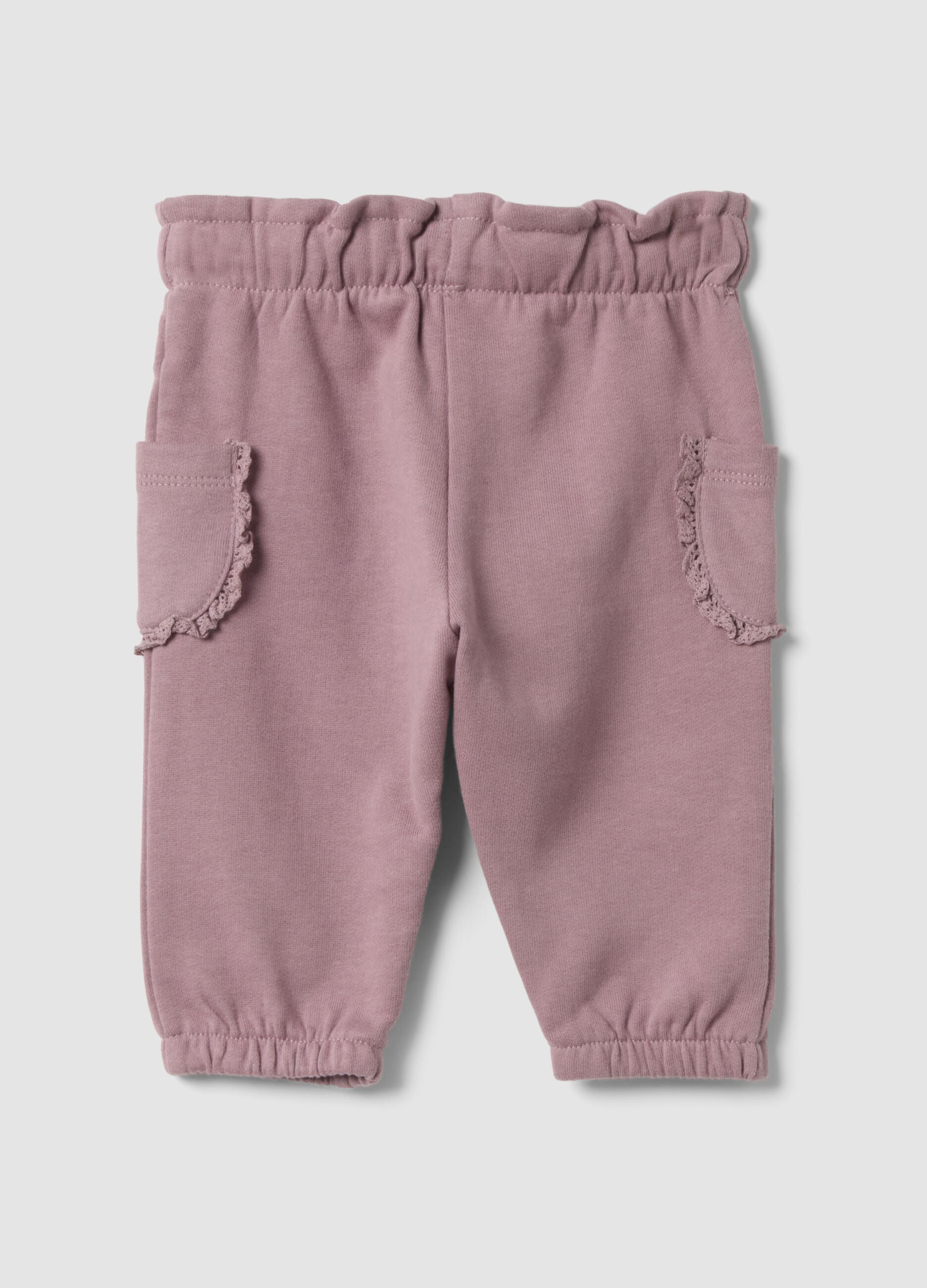 Purple organic cotton trousers with elasticated waist, regular fit