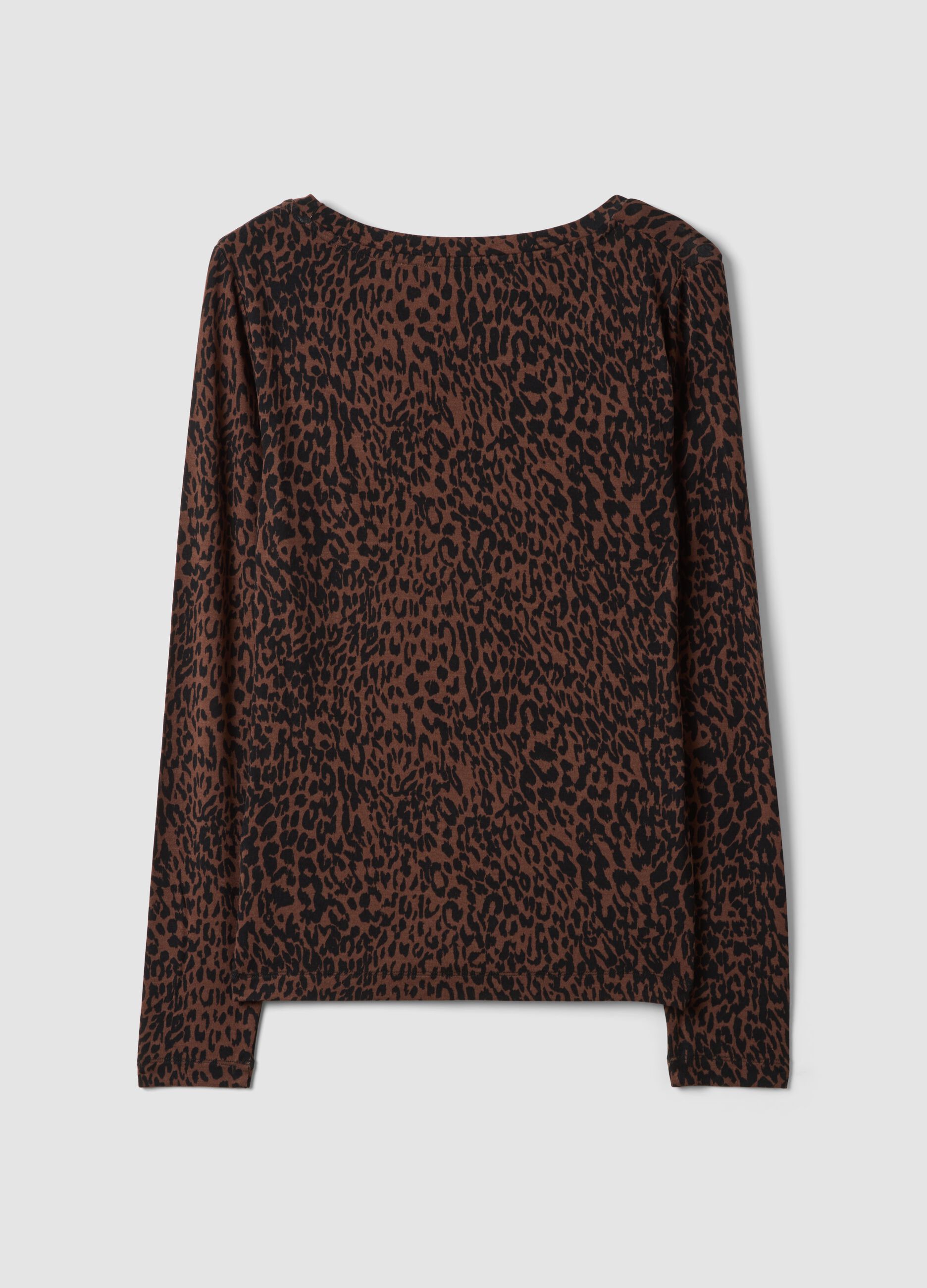 Brown stretch viscose animal-print slim-fit T-shirt