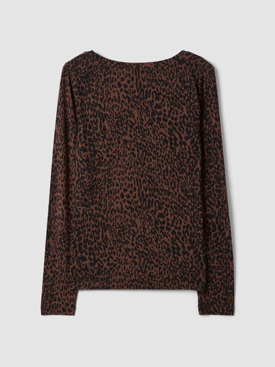 T-shirt marrone in viscosa elasticizzata con fantasia animalier slim fit_6