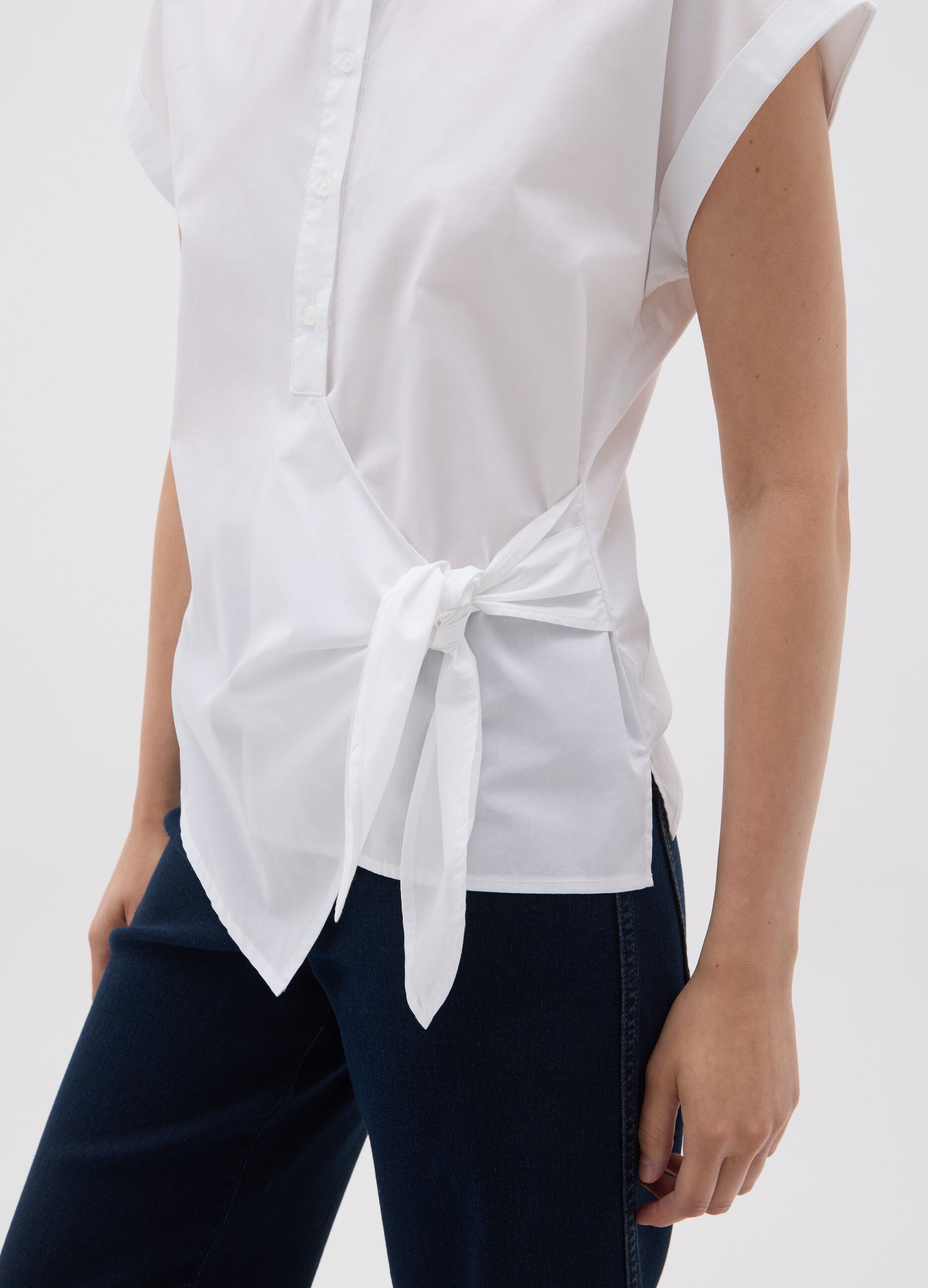 White pure cotton shirt regular fit with knot