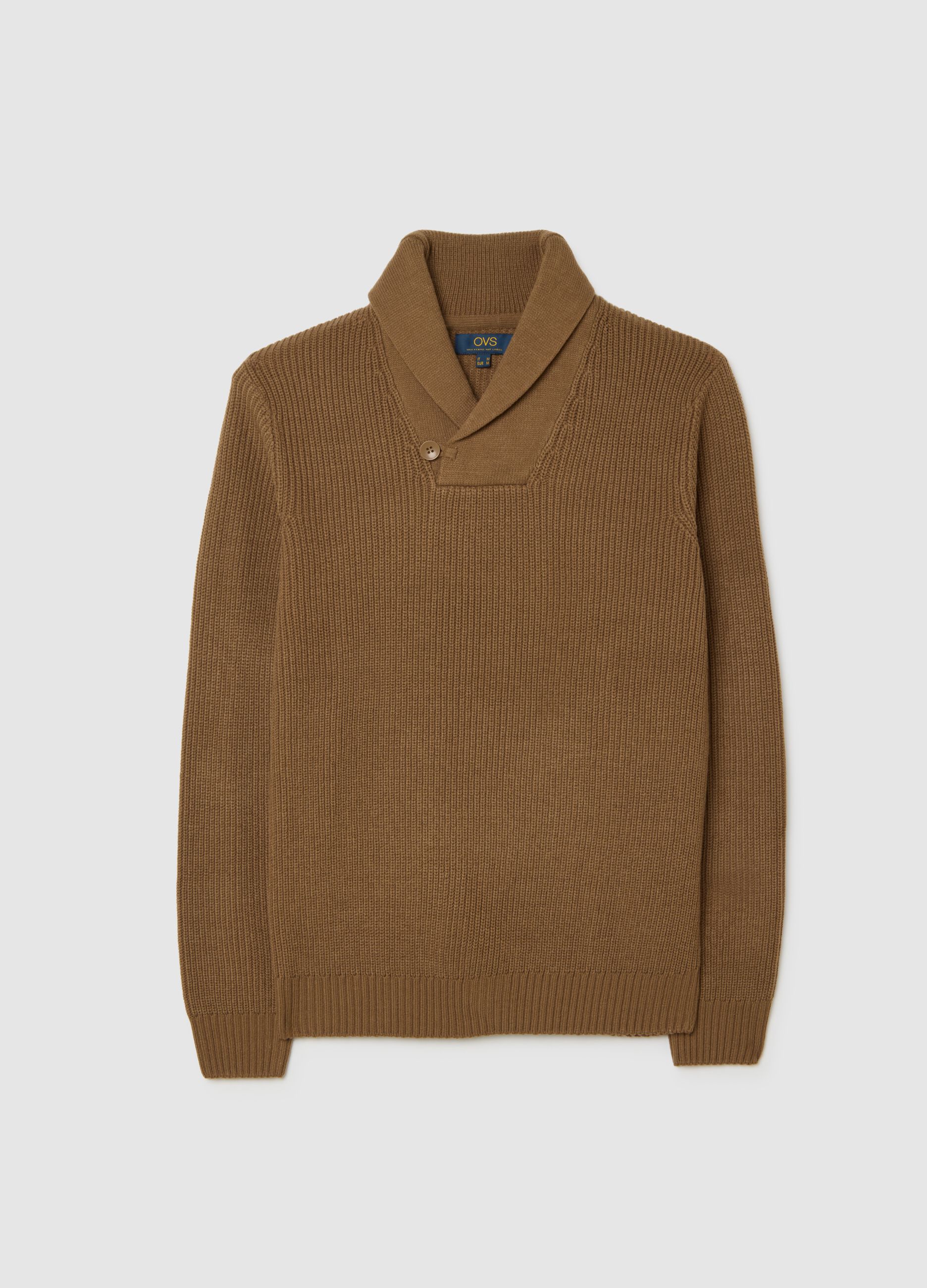 Brown shawl collar sweater regular fit