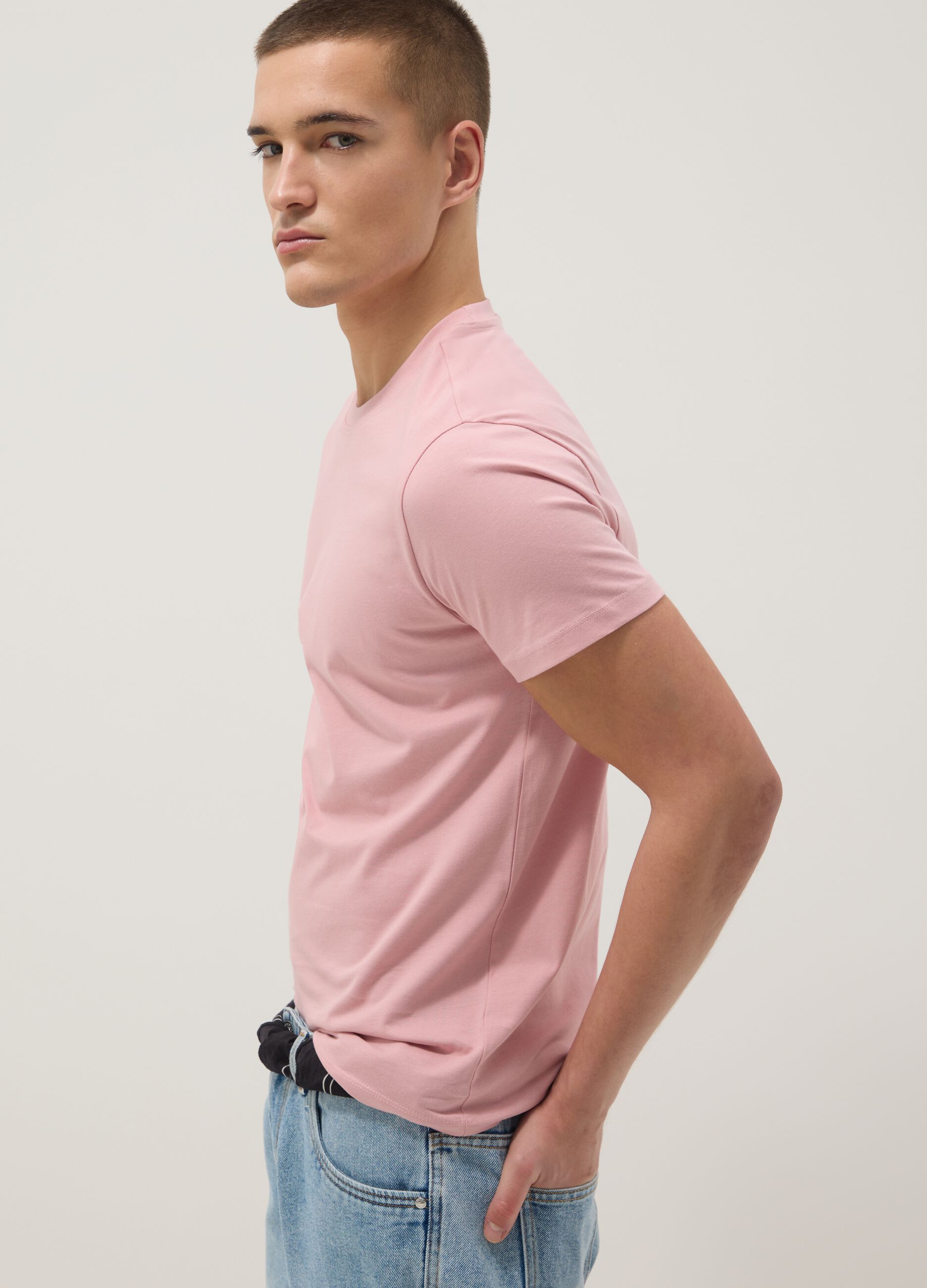 Pink pure cotton short-sleeve T-shirt