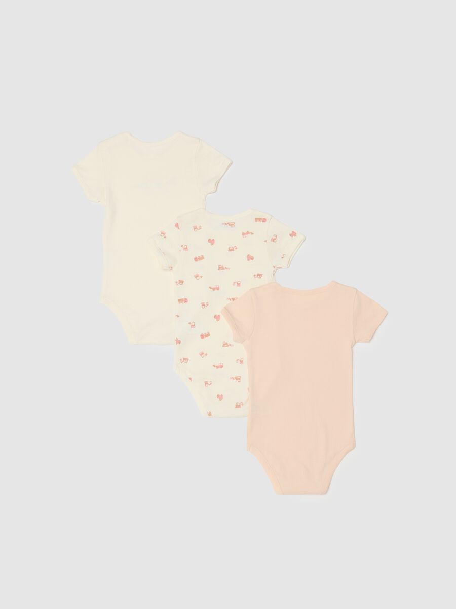 Multi-coloured short sleeve baby bodysuit tripack in pure cotton_1