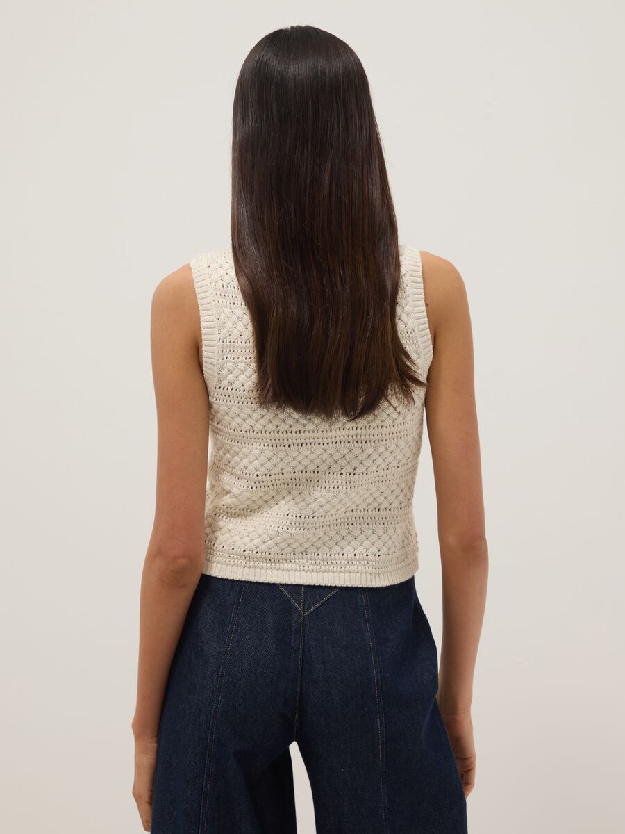 White cotton-blend regular-fit tank top with openwork texture_3