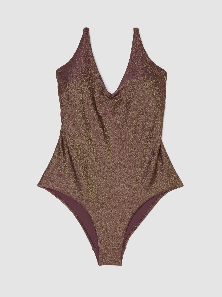 Costume da bagno intero elasticizzato marrone con texture glitterata_4