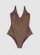 Brown stretch one-piece swimsuit with glitter texture_4