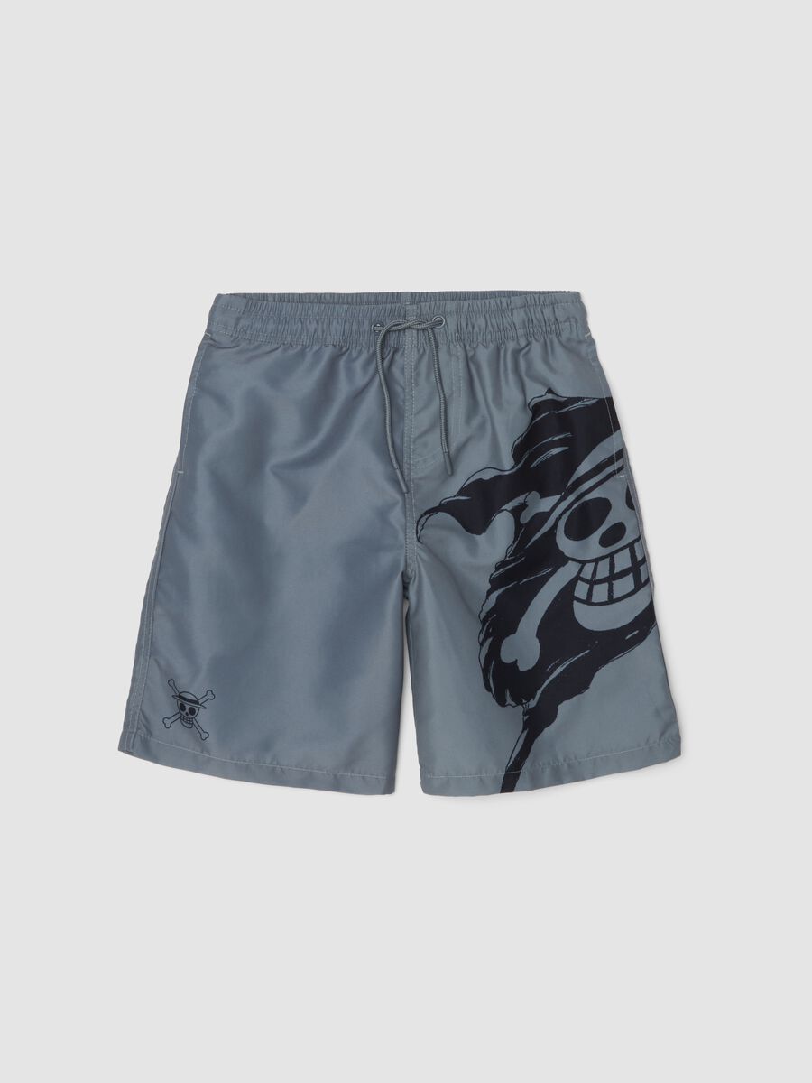 Kids' Grey Swim Shorts Regular Fit with One Piece Print_0