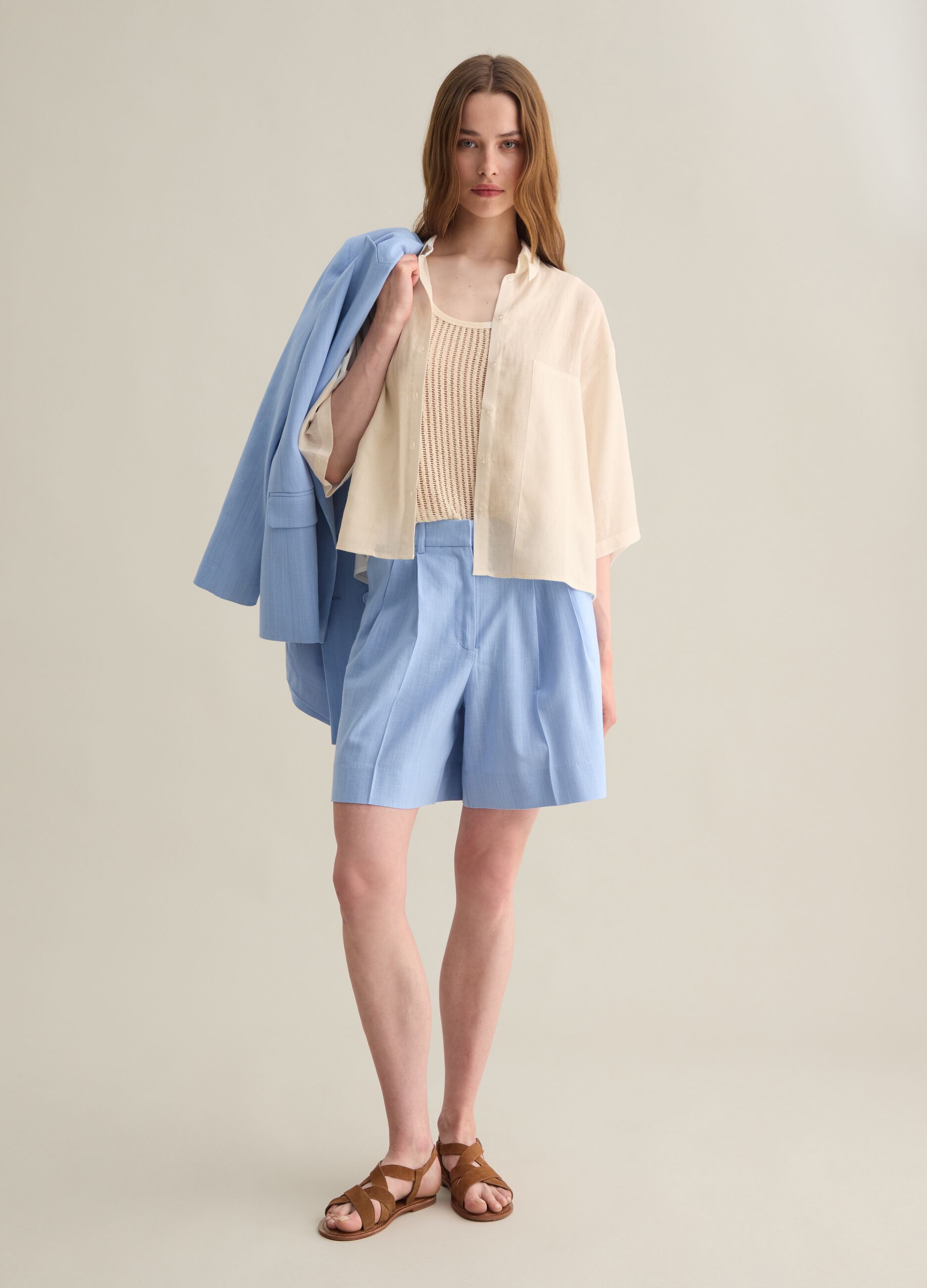 Camicia oversize da donna in misto lino bianca