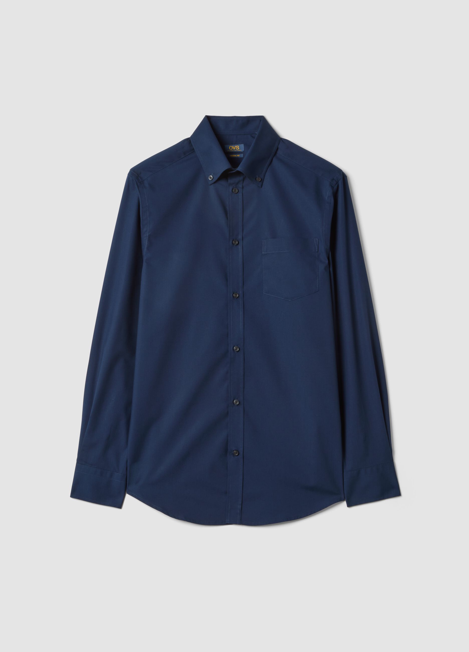 Blue long-sleeve button-down shirt, regular fit