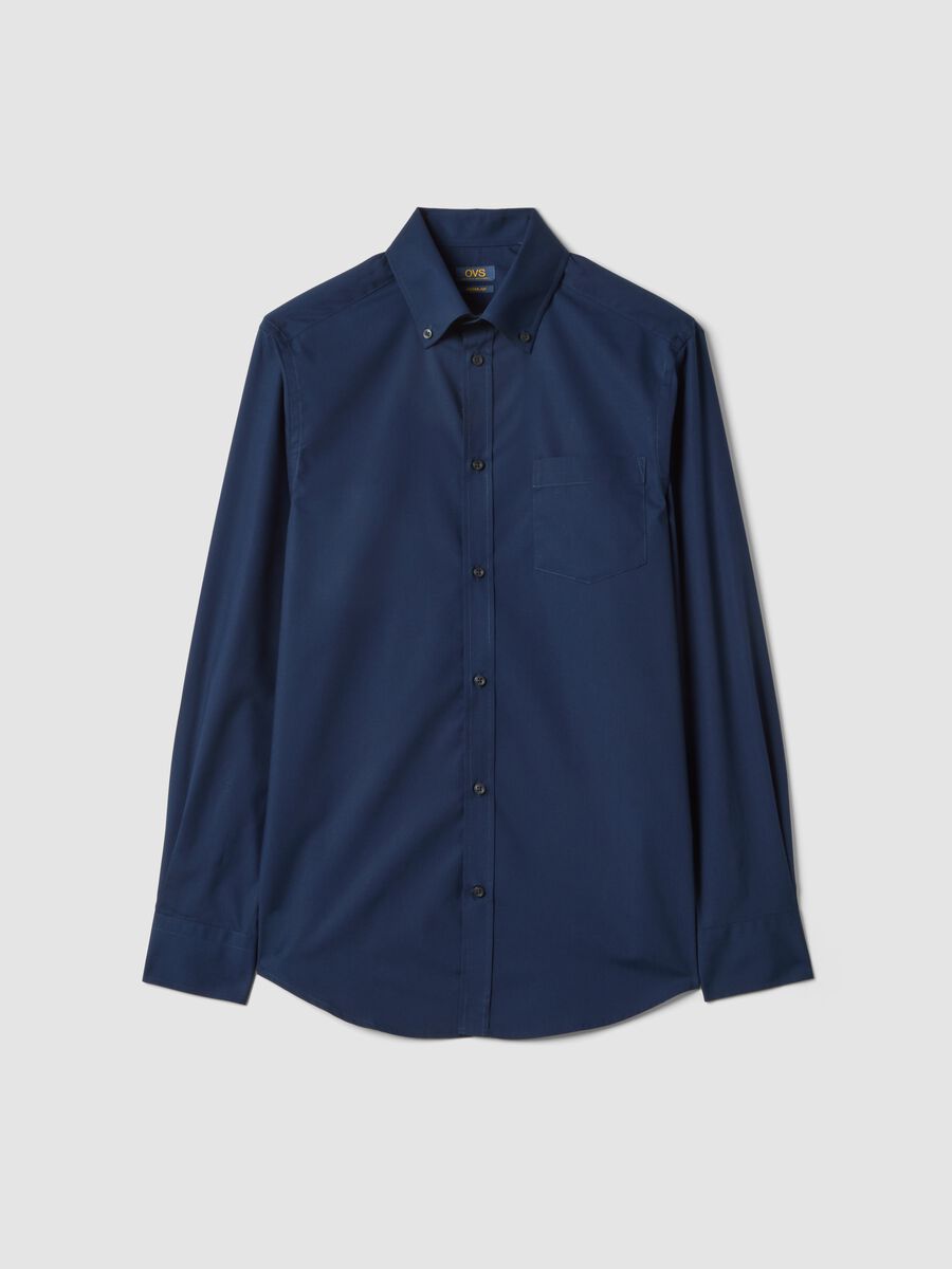 Blue long-sleeve button-down shirt, regular fit_0