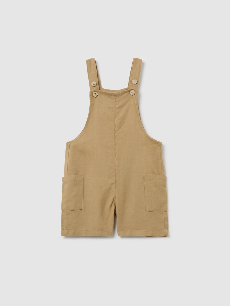 Short beige dungarees in viscose and linen_0