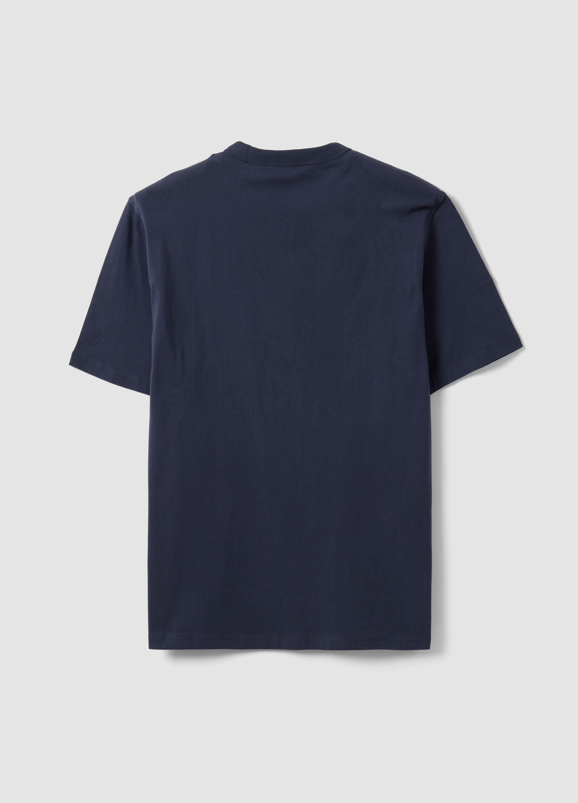 Blue pure cotton crew-neck T-shirt, relaxed fit