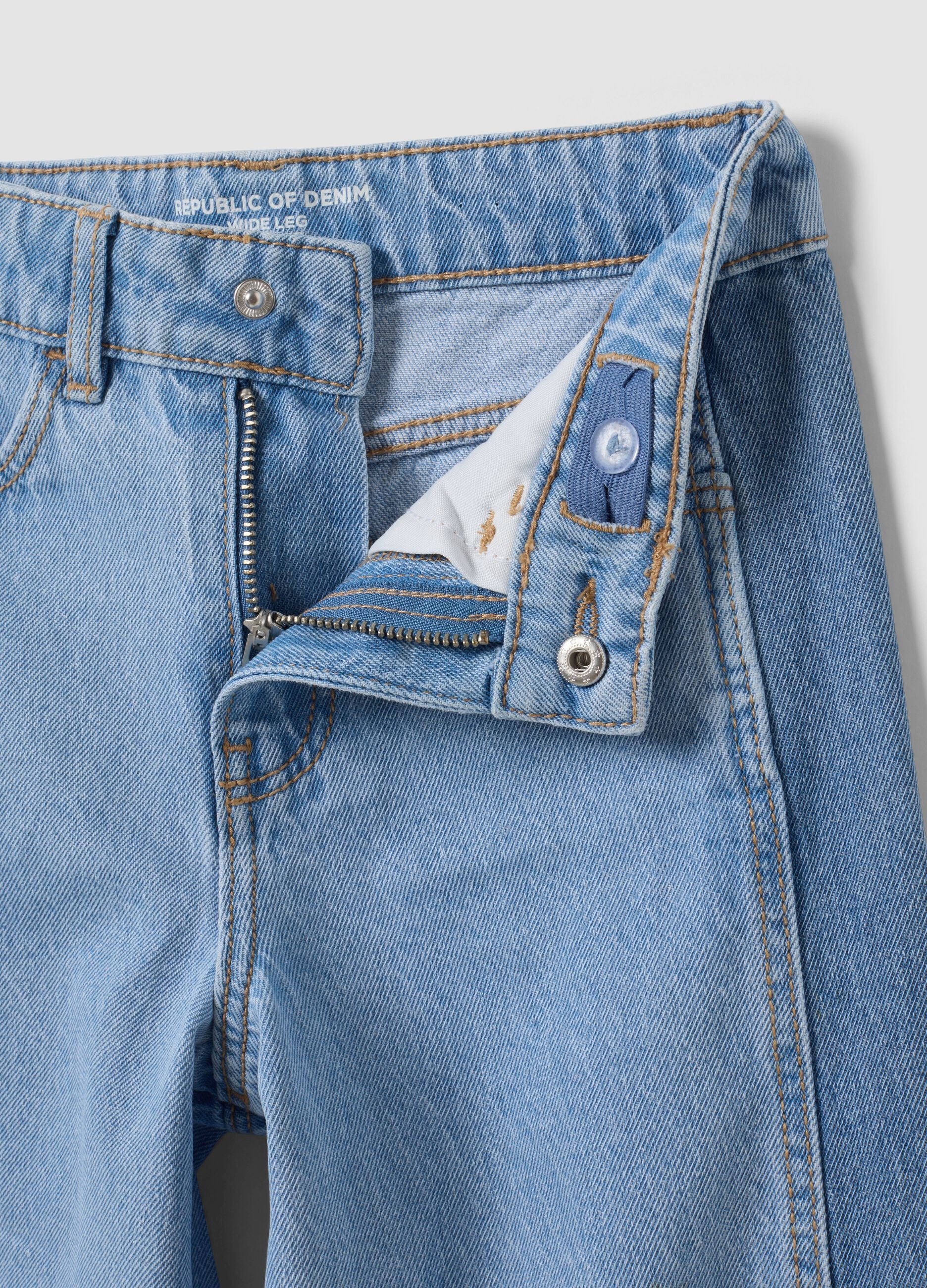 Light Blue Wide-Leg Pure Cotton Jeans for Girls