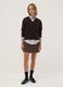 Brown stretch wool jumper with deep V-neck, regular fit_1