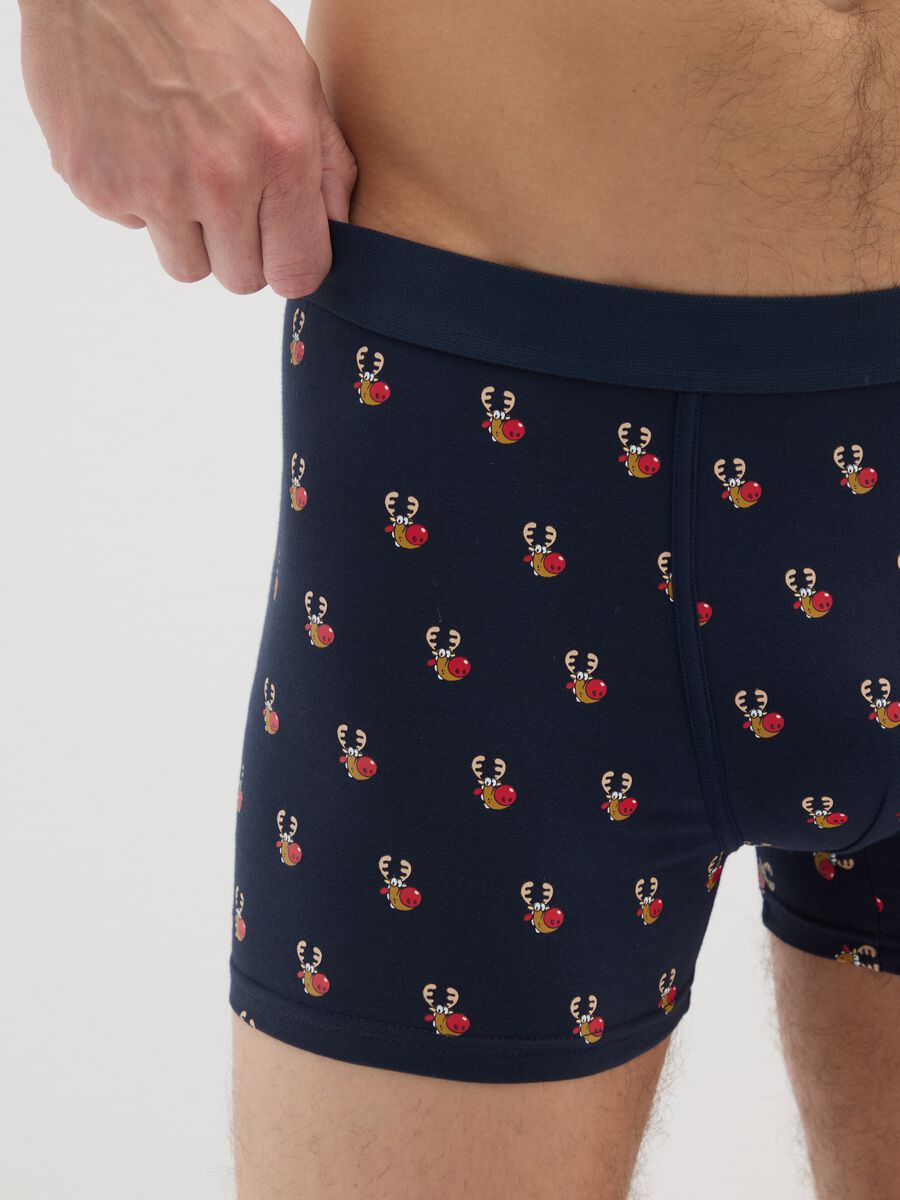 Christmas themed blue stretch cotton regular fit boxers_3