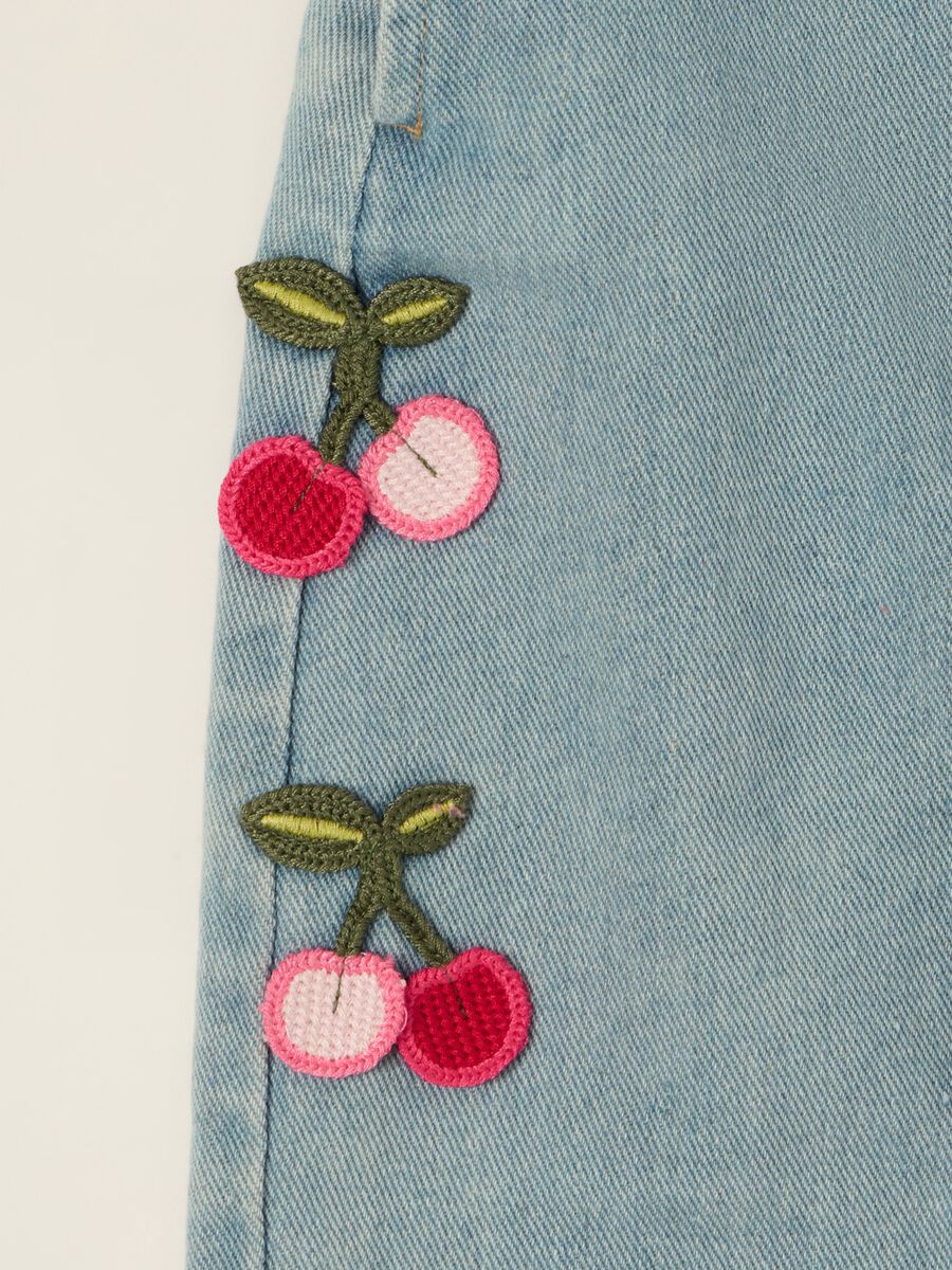 Baby Girls&rsquo; Denim Dungarees with Cherry Embroidery in Viscose Blend_1